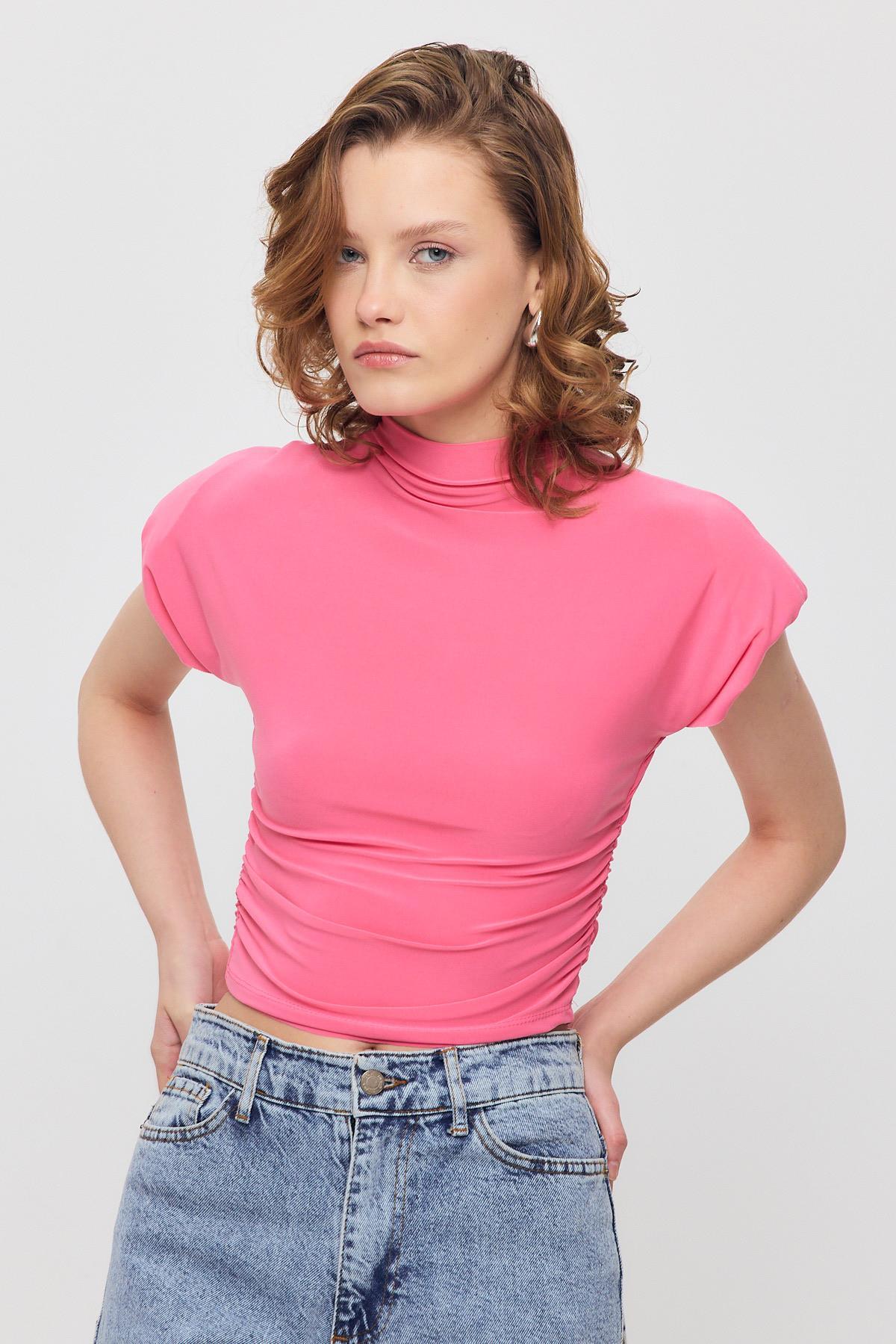 Pembe Vatkalı Kısa Bluz 13185 - 6