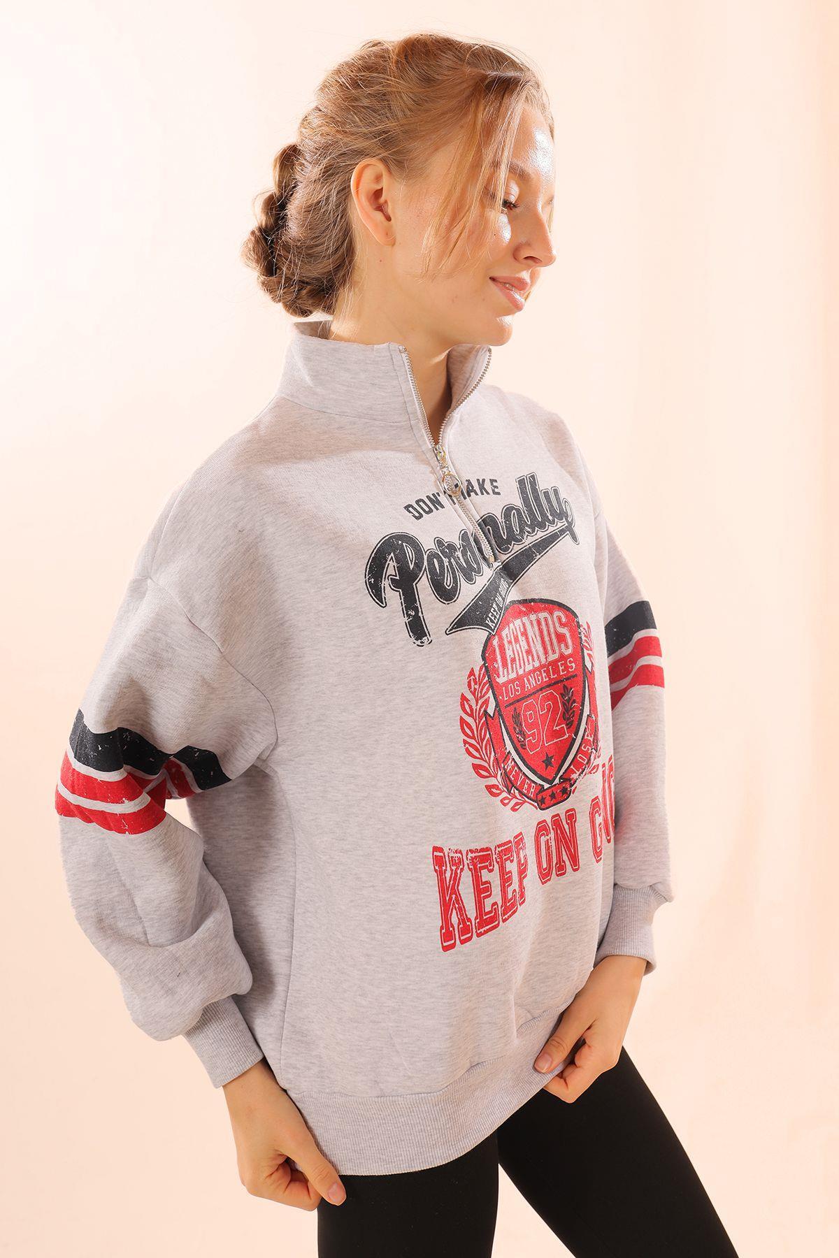 Gri Kol Çizgili Baskılı Sweat 1320 - 4