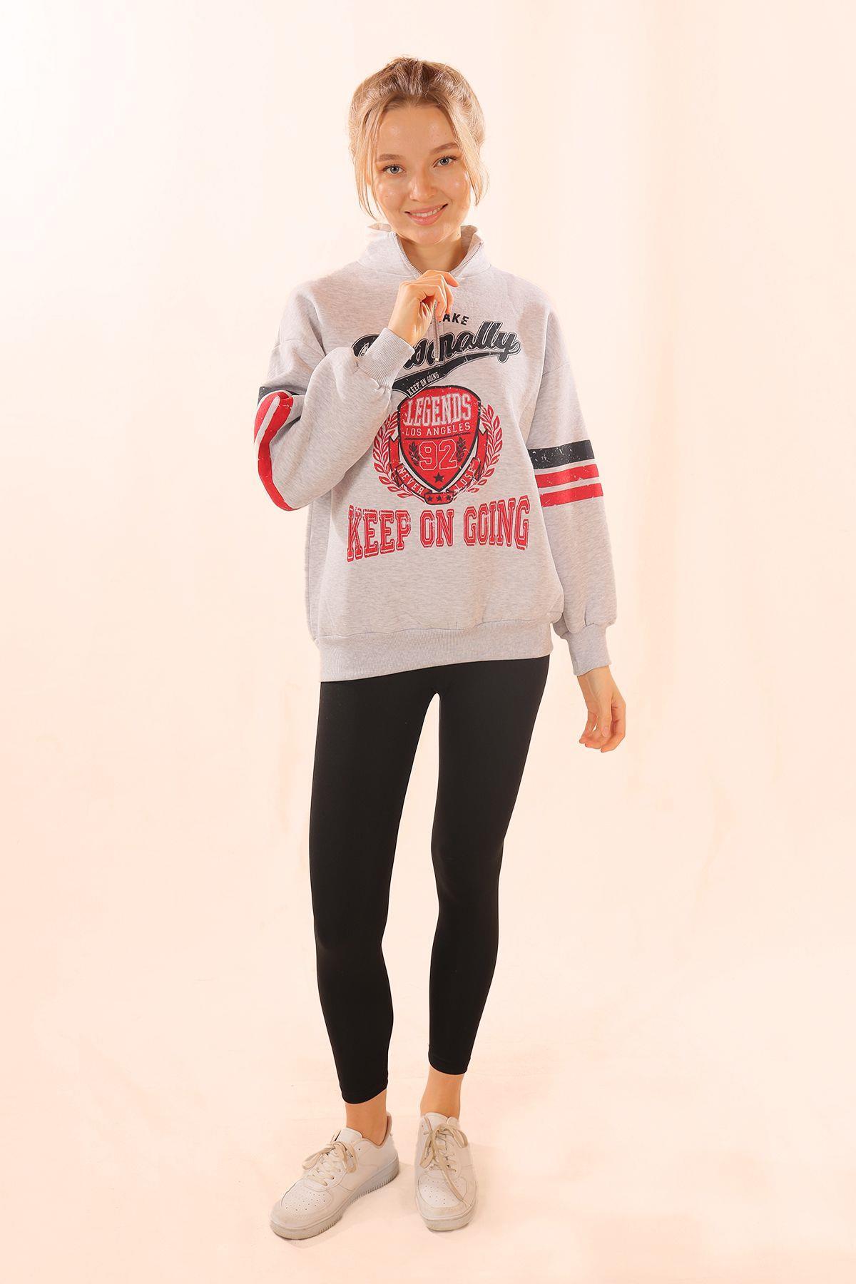 Gri Kol Çizgili Baskılı Sweat 1320 - 5