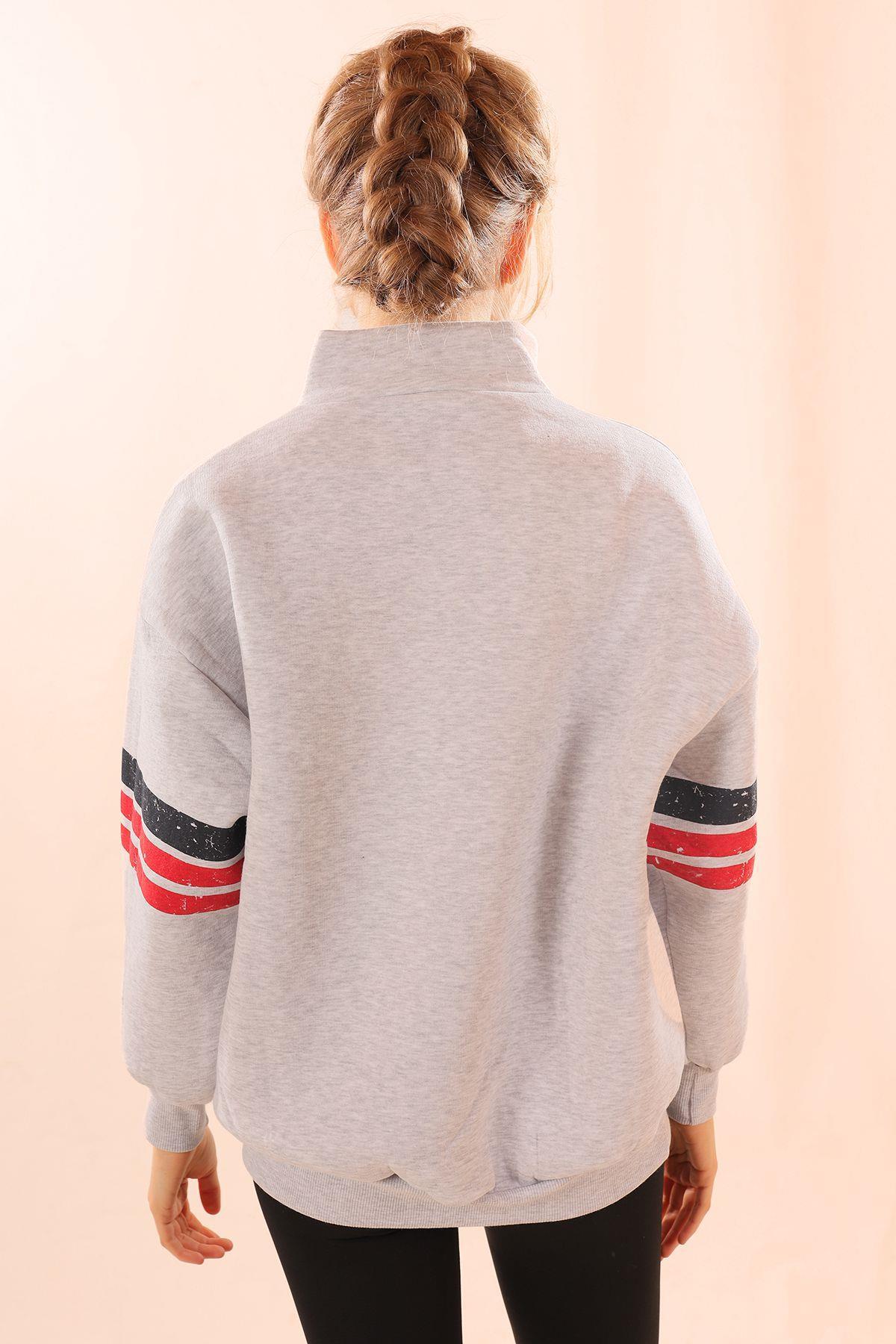 Gri Kol Çizgili Baskılı Sweat 1320 - 6