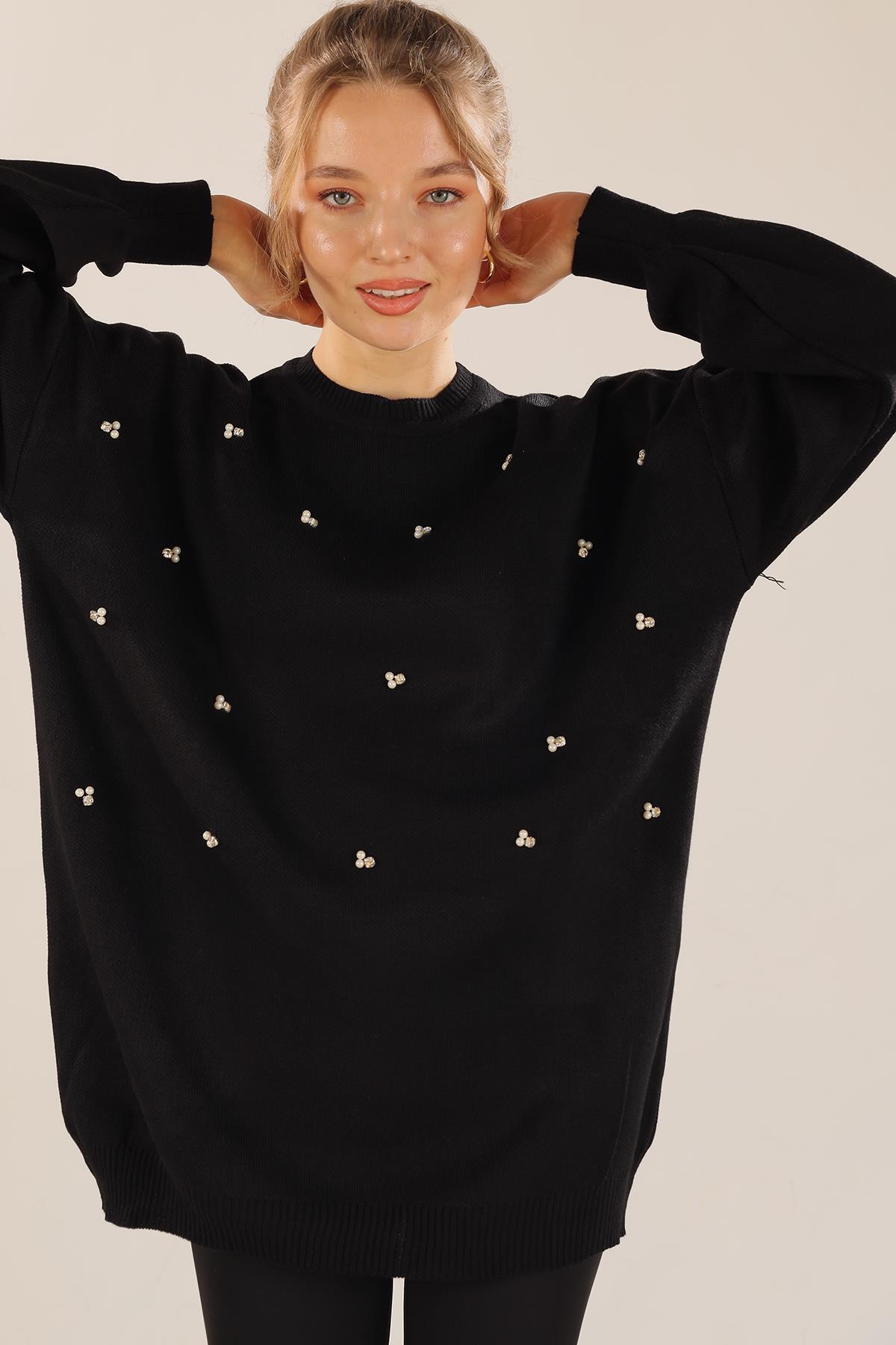 Siyah Boncuk İşlemeli Balon Kol Kazak 1335 - 3