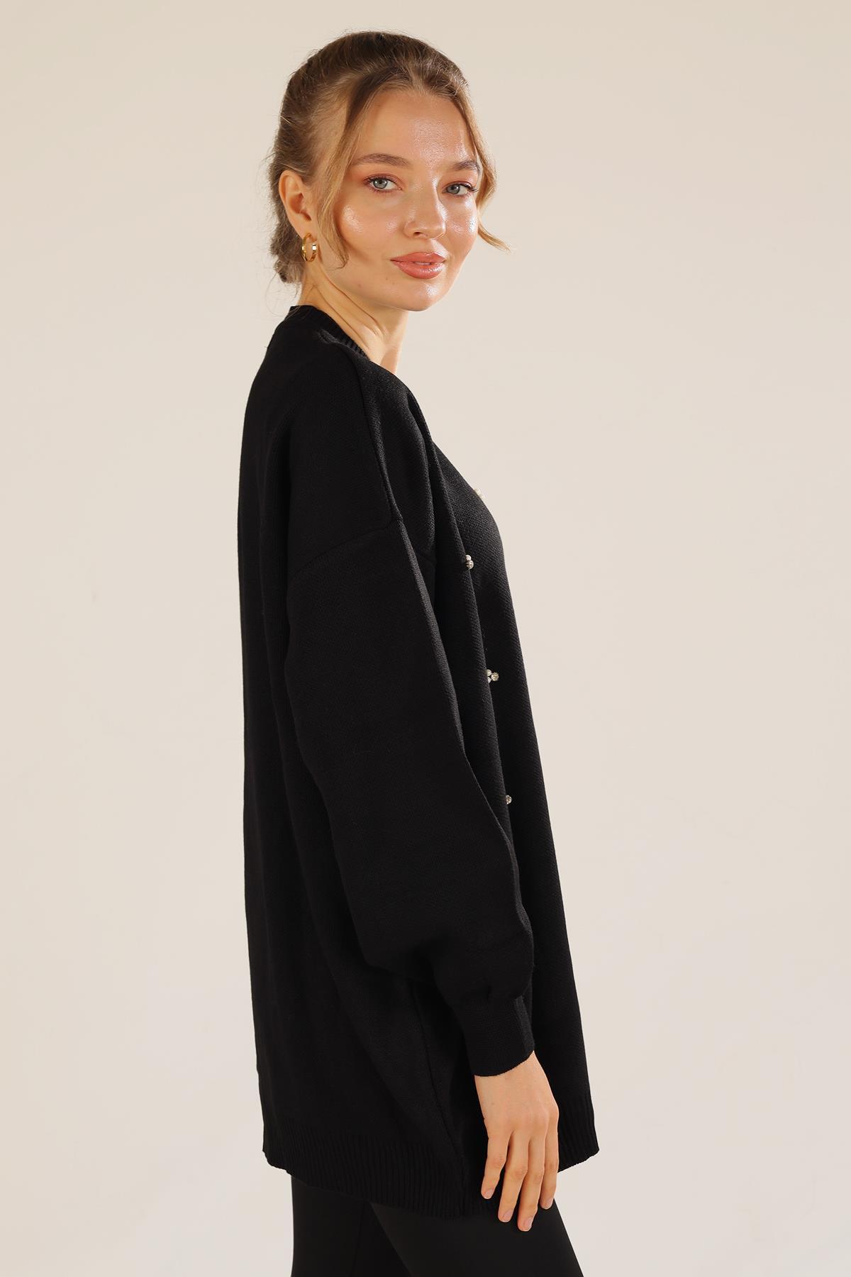 Siyah Boncuk İşlemeli Balon Kol Kazak 1335 - 6