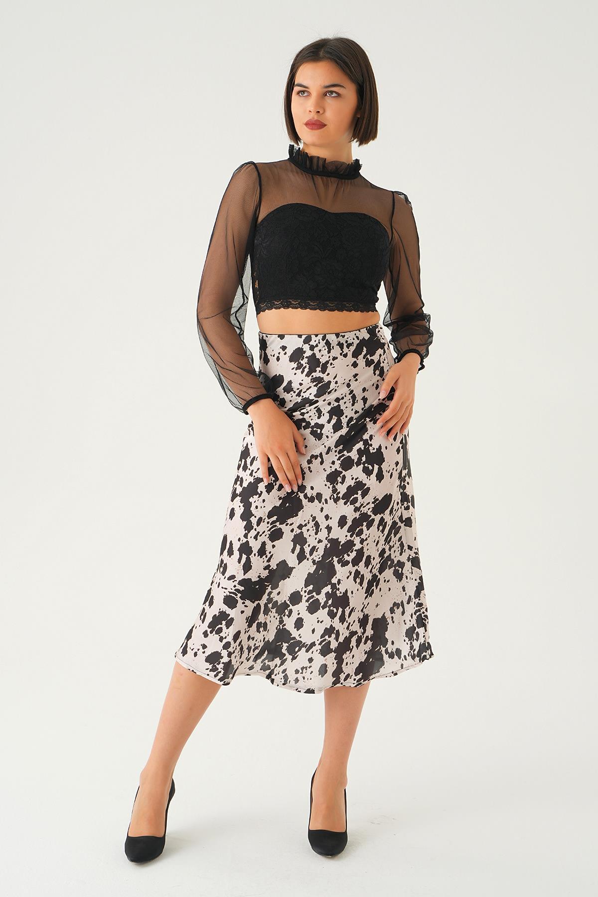 1341 Desenli Saten Etek Bej - 3