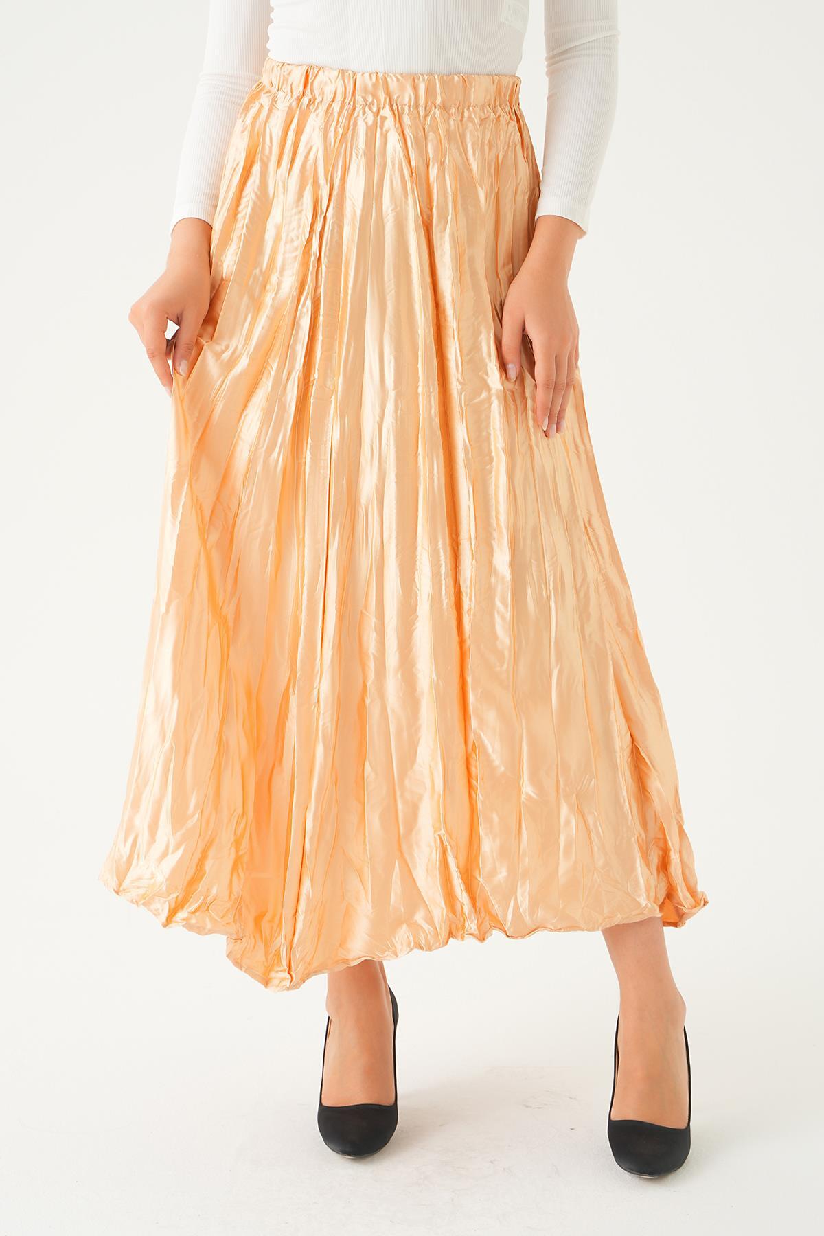 1342 Bel Lastik Pliseli Etek Bej - 5