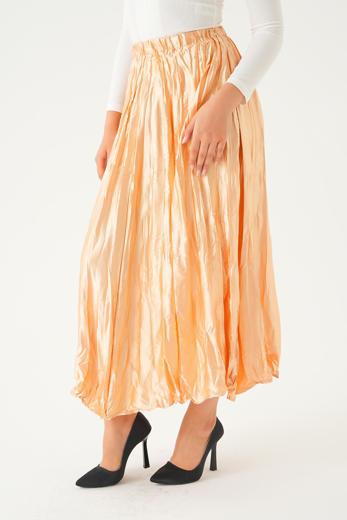 1342 Bel Lastik Pliseli Etek Bej - 6