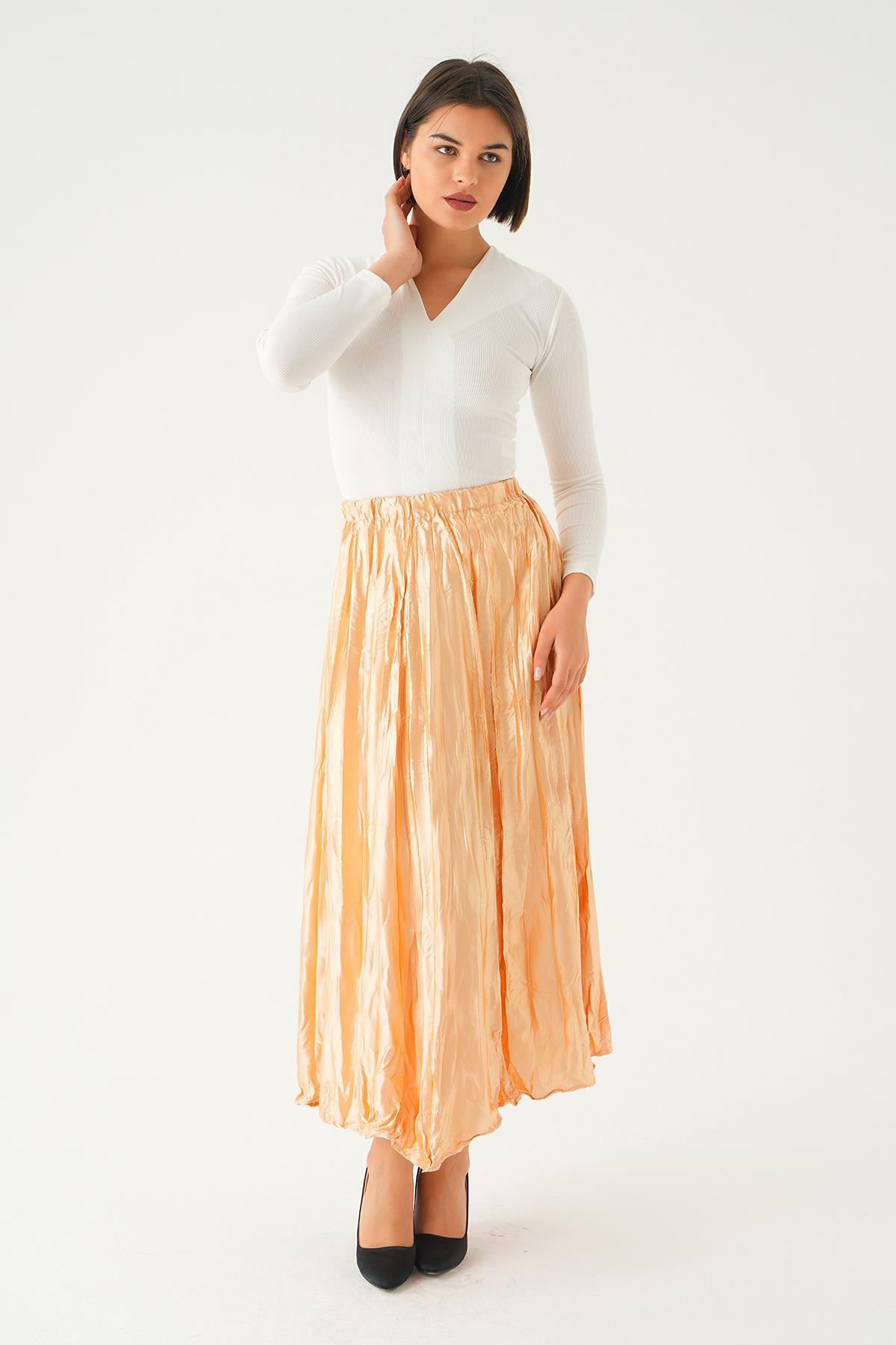 Bej Bel Lastik Pliseli Etek 1342 