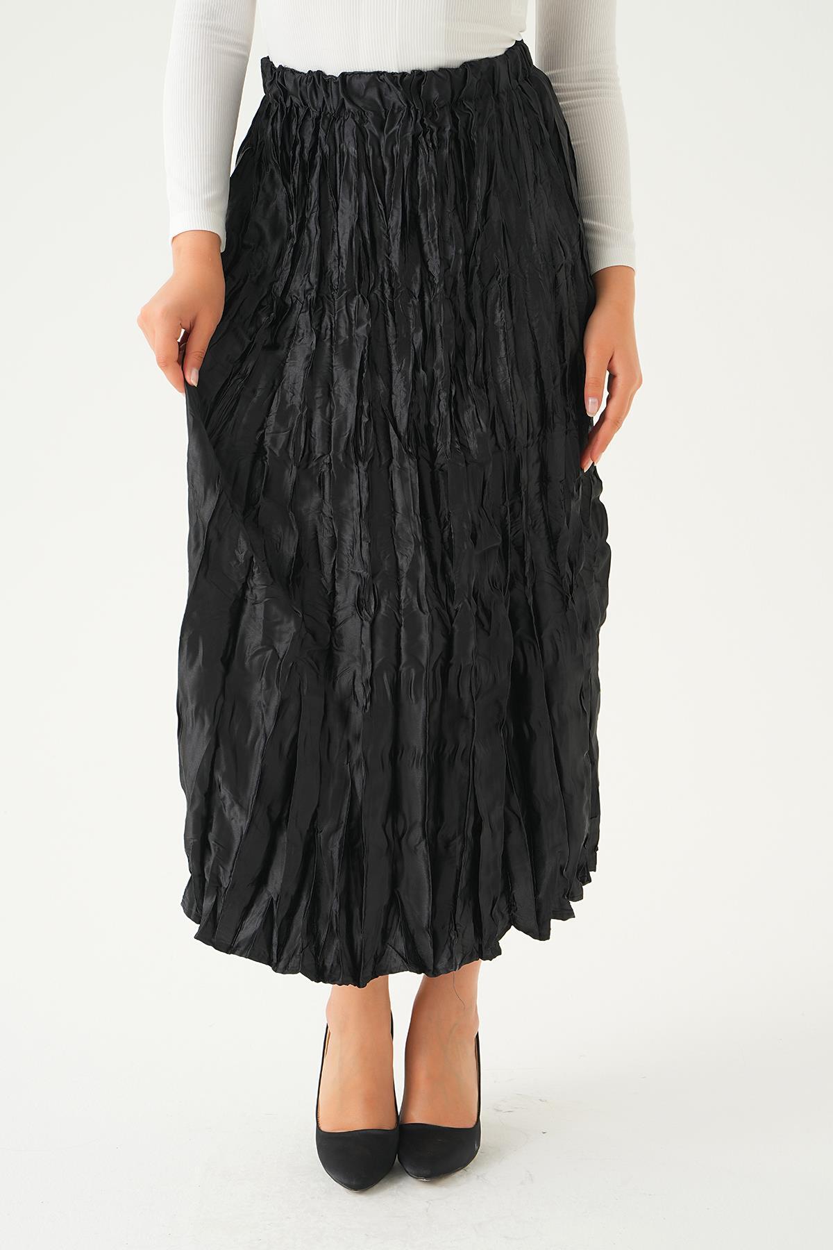 Siyah Bel Lastik Pliseli Etek 1342 - 2