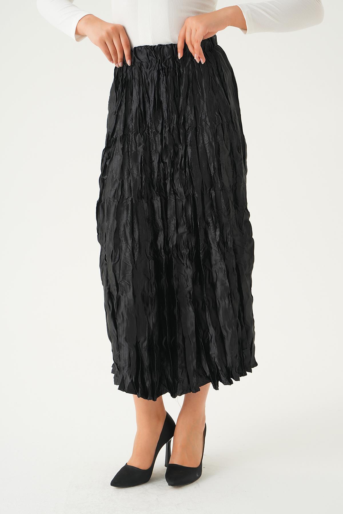 Siyah Bel Lastik Pliseli Etek 1342 - 3