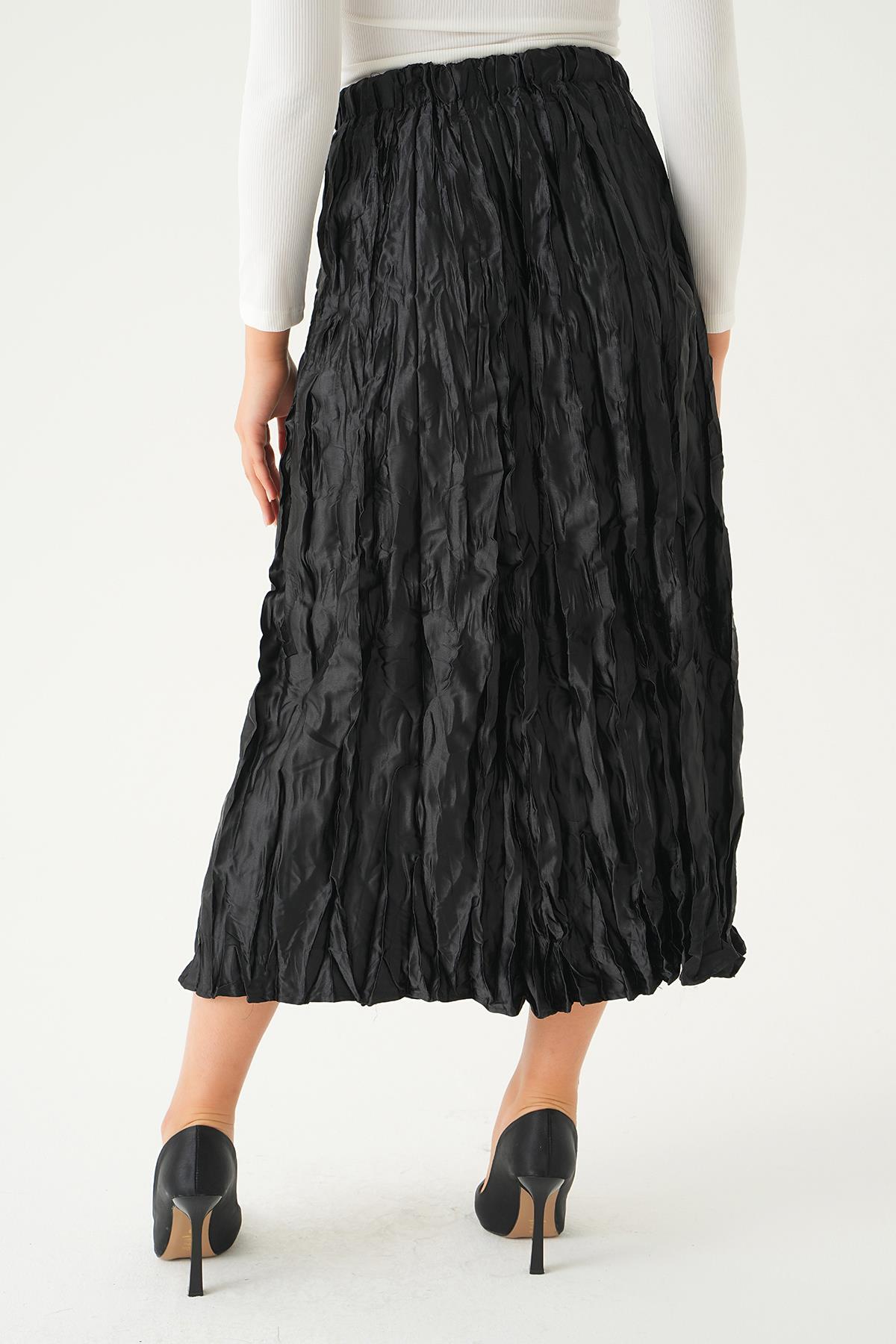 Siyah Bel Lastik Pliseli Etek 1342 - 5