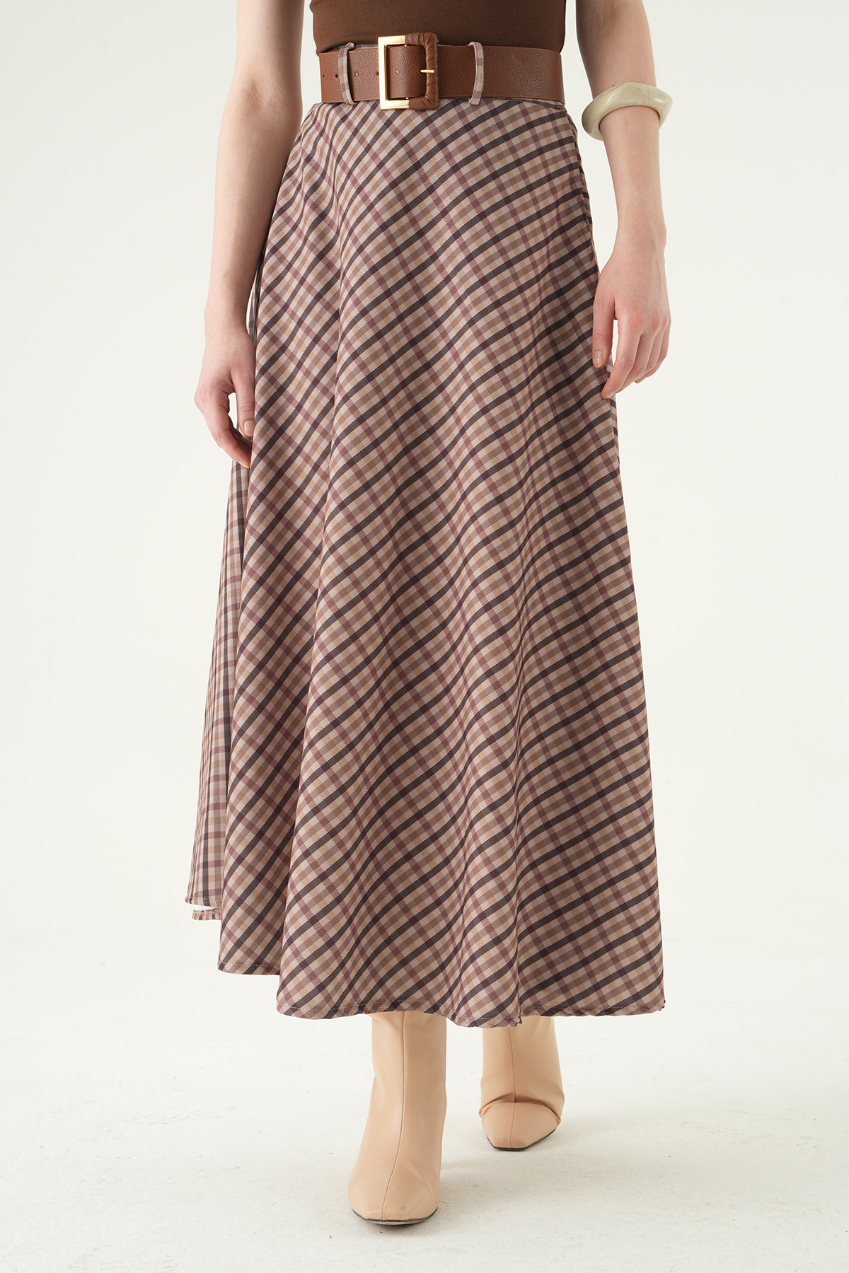 1344 Desenli Kemerli Etek Bej - 2