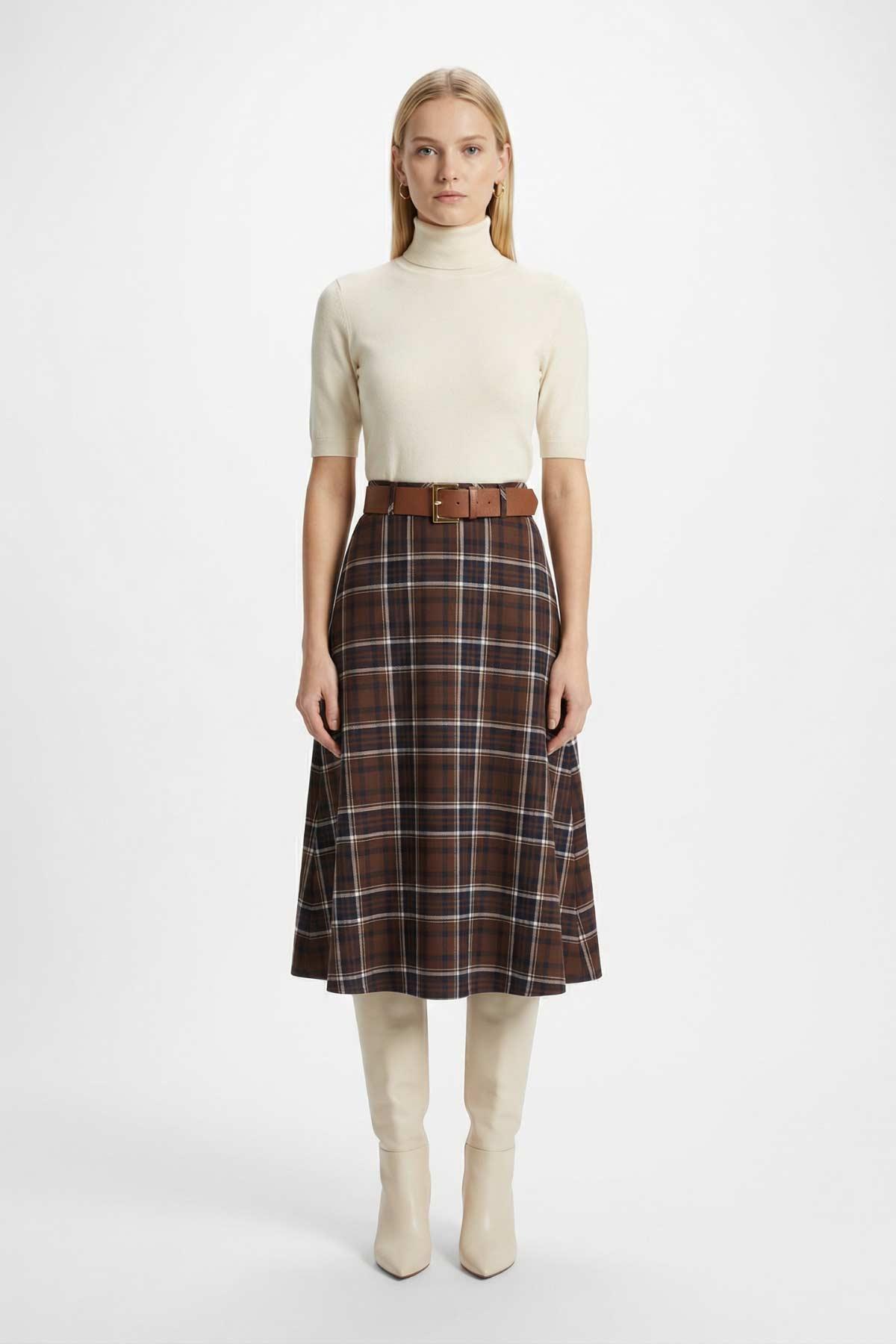 1344 Desenli Kemerli Etek Bordo - 1