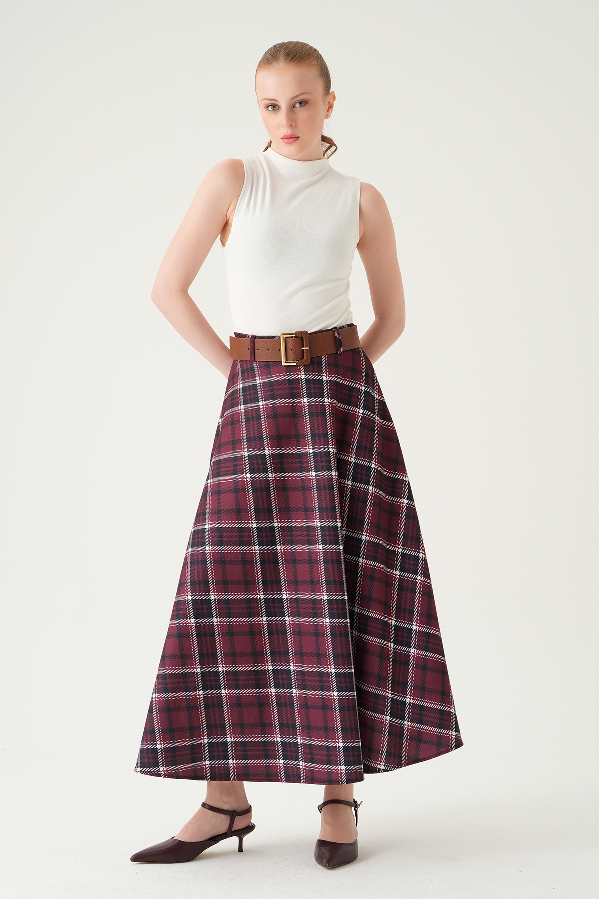 Bordo Desenli Kemerli Etek 1344 - RAYS