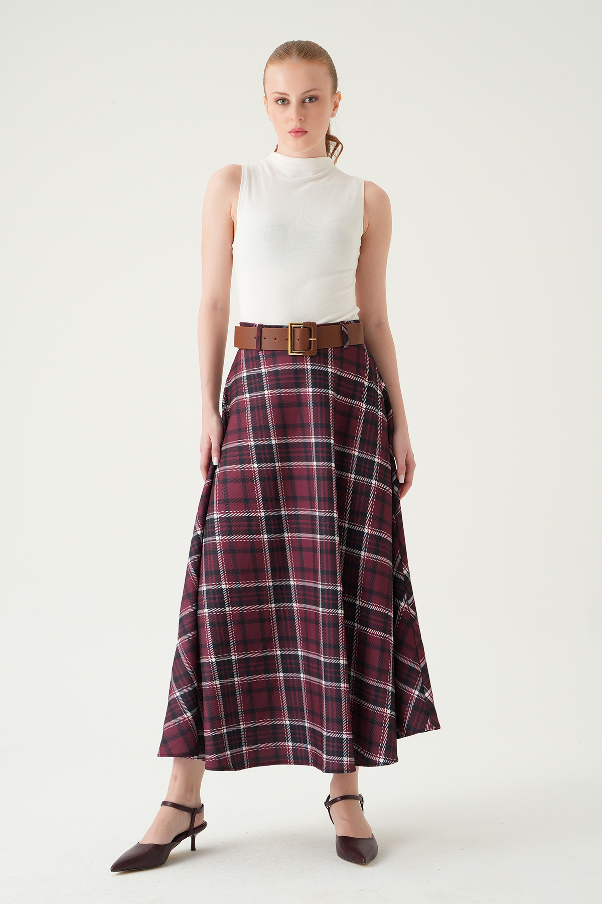 Bordo Desenli Kemerli Etek 1344 - RAYS