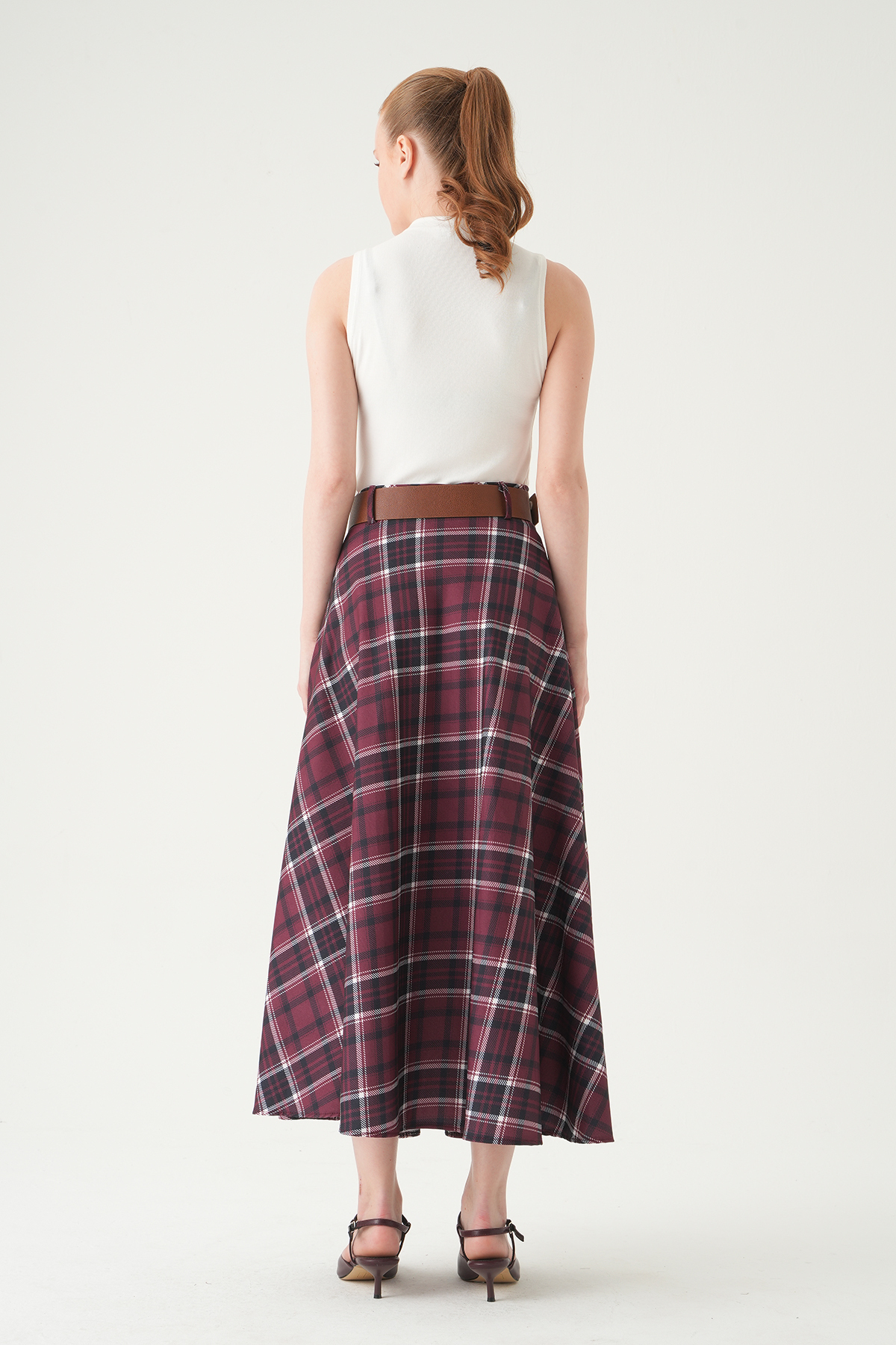 Bordo Desenli Kemerli Etek 1344 - 6