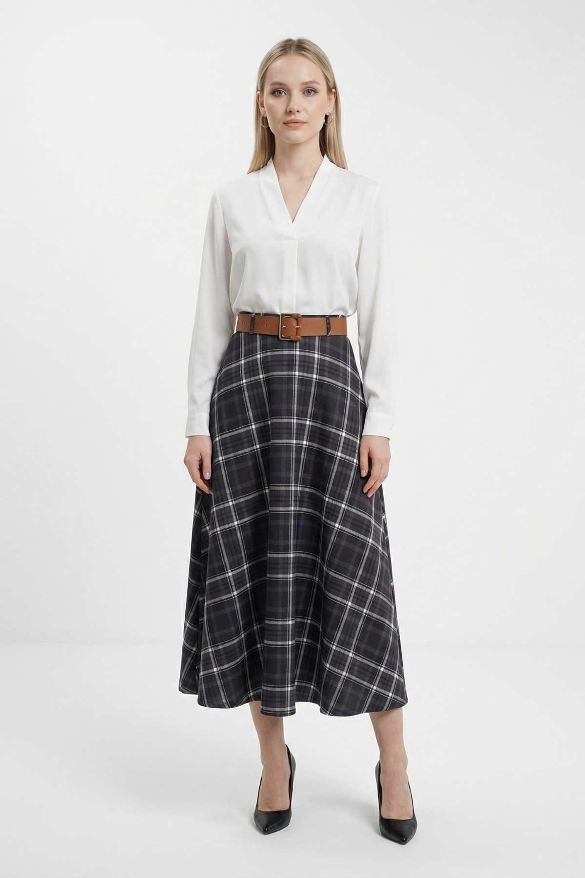 1344 Desenli Kemerli Etek Füme - 1