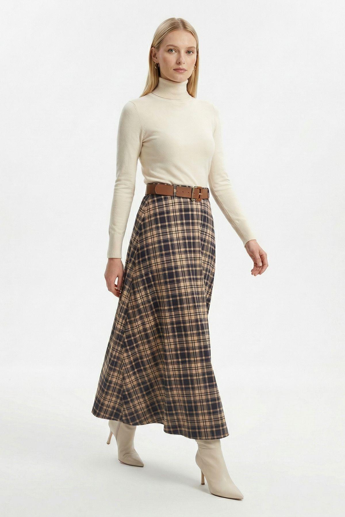 Laci Desenli Kemerli Etek 1344 