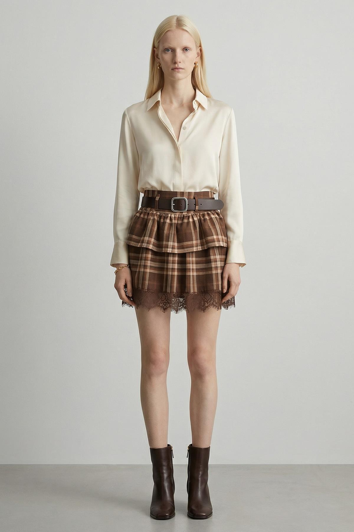 1345 Ecose Desen Dantelli Etek Kahve - RAYS