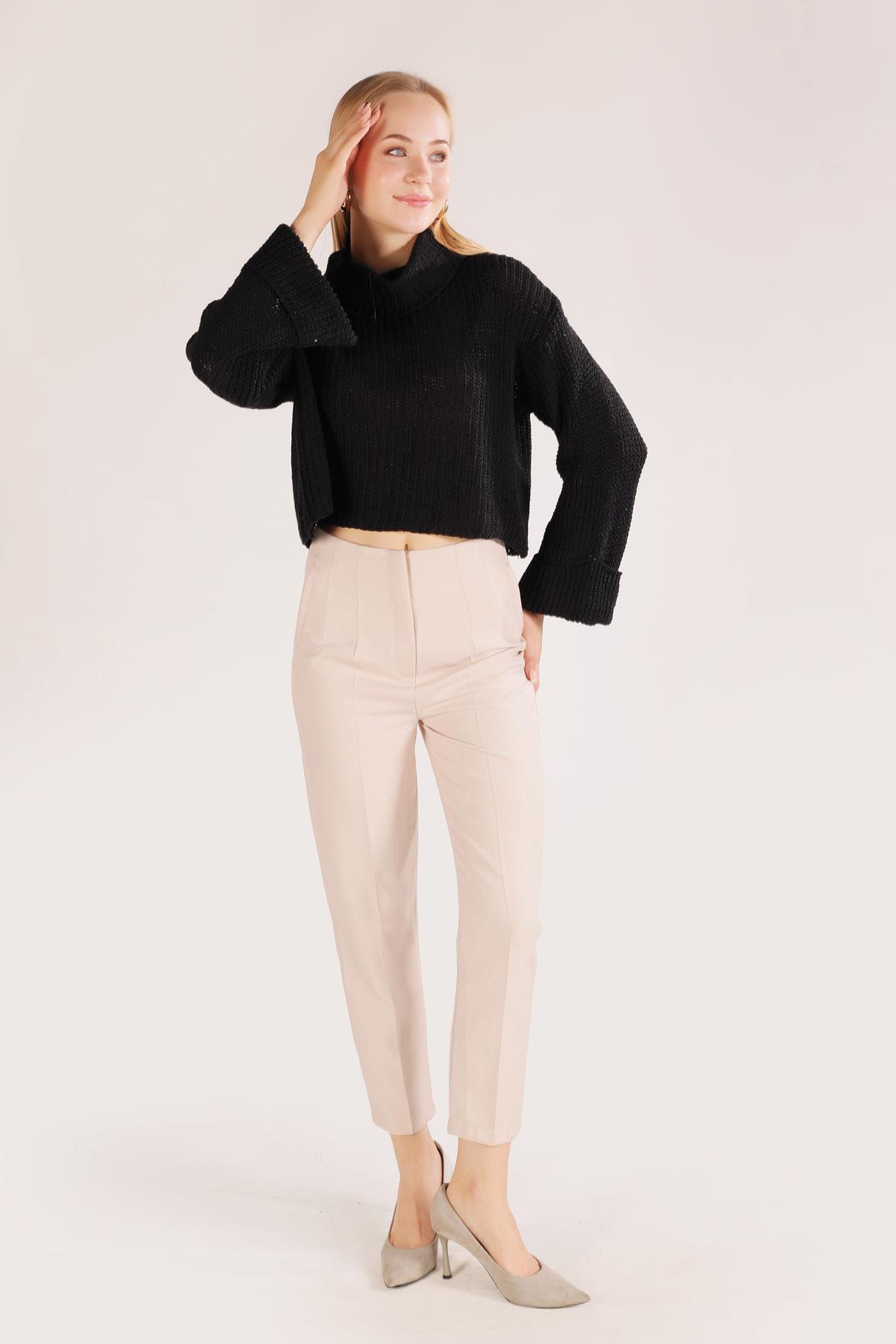 1366 Balıkçı Yaka İspanyol Kol Kazak Siyah - 3