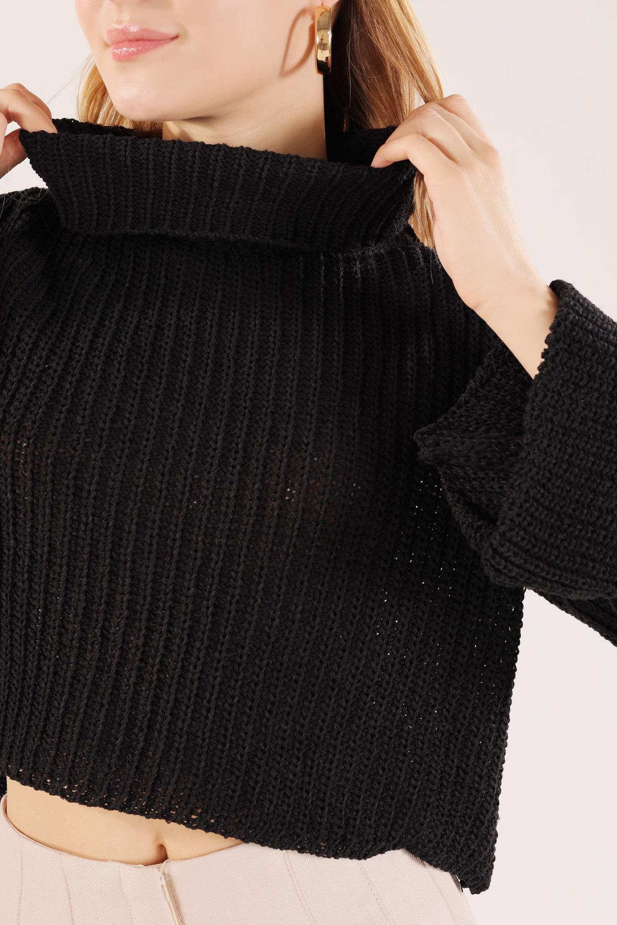 1366 Balıkçı Yaka İspanyol Kol Kazak Siyah - 5