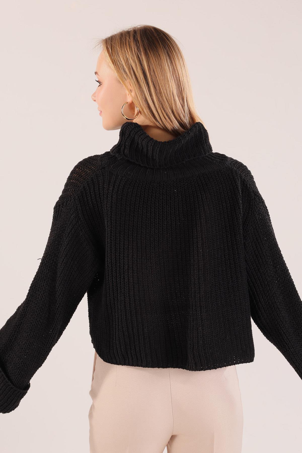 1366 Balıkçı Yaka İspanyol Kol Kazak Siyah - 6