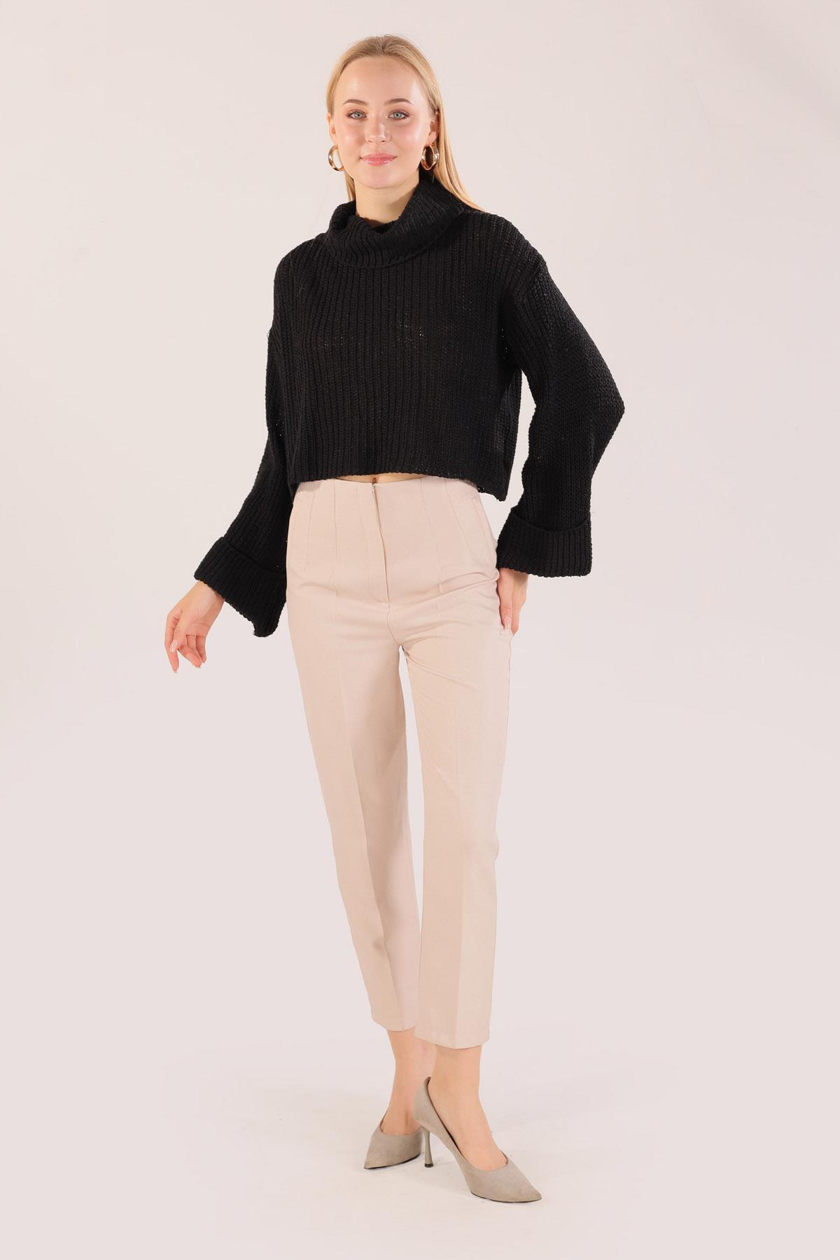 Siyah Balıkçı Yaka İspanyol Kol Kazak 1366 - 2