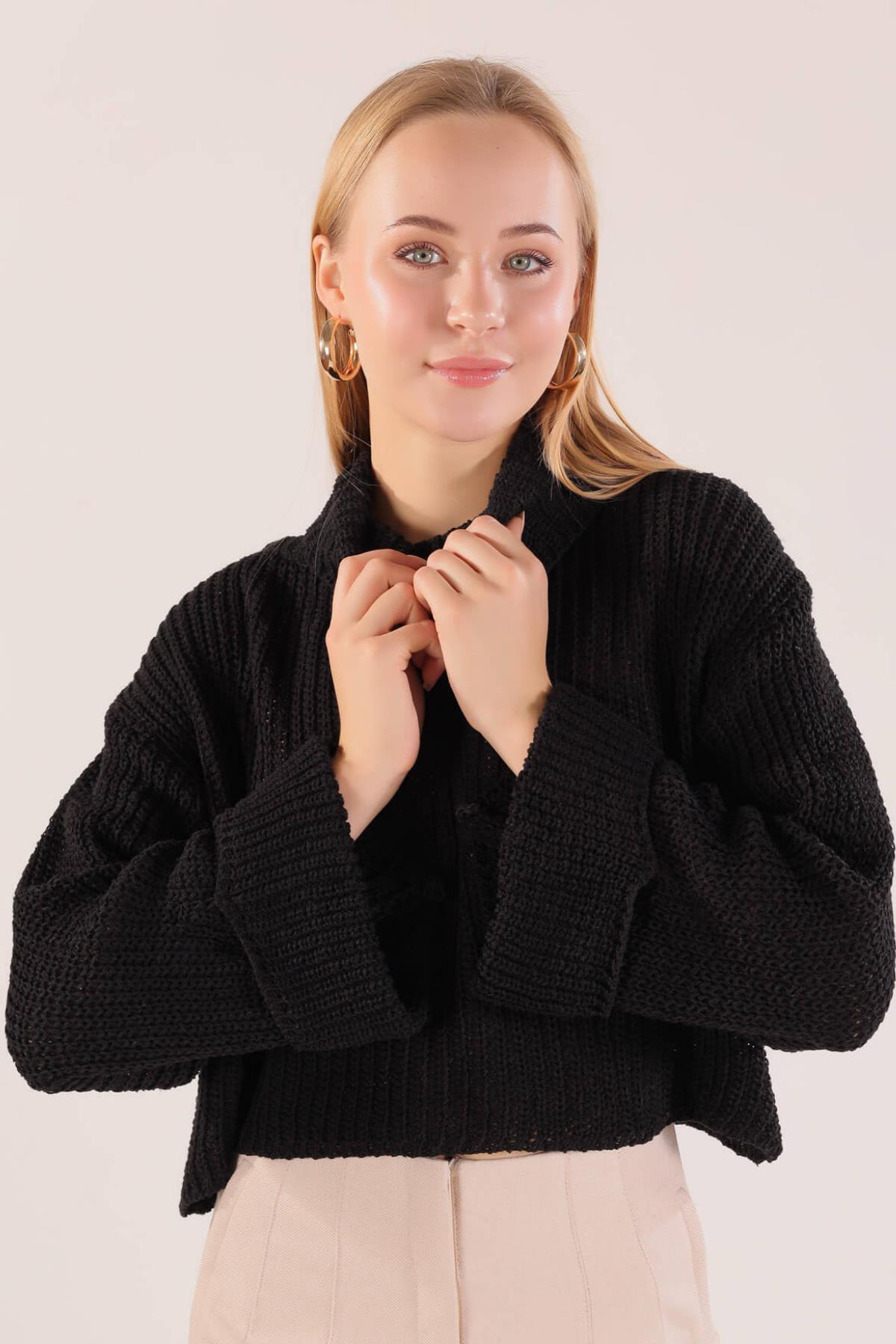 1366 Balıkçı Yaka İspanyol Kol Kazak Taş - 3