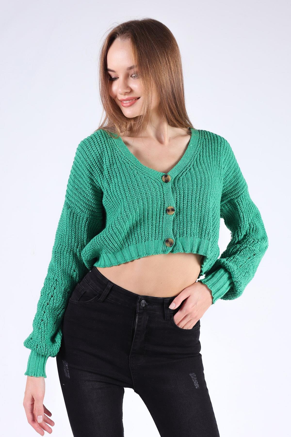 Benetton Yeşili Kısa Düğmeli Hırka 1368 - 1