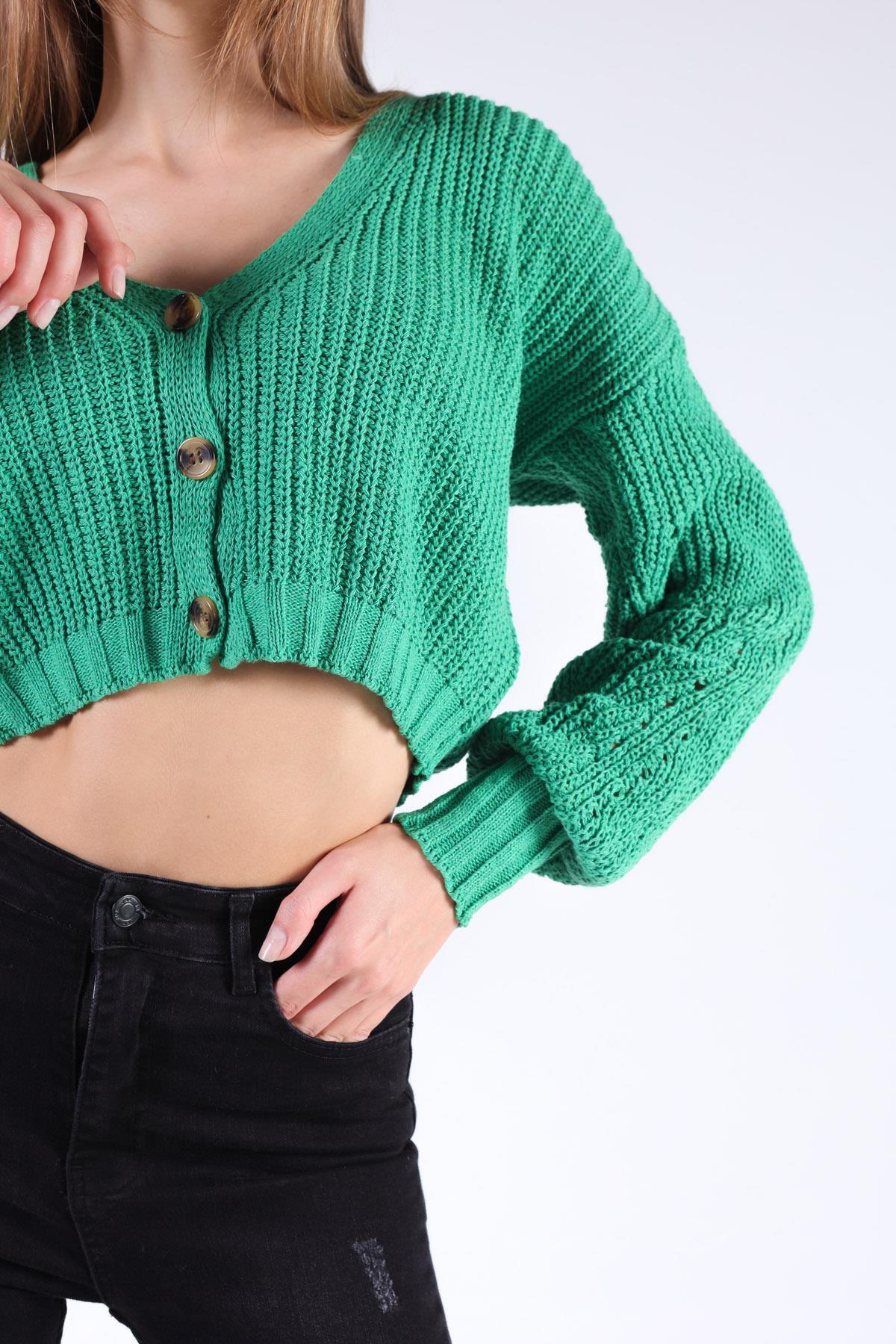 Benetton Yeşili Kısa Düğmeli Hırka 1368 - 2