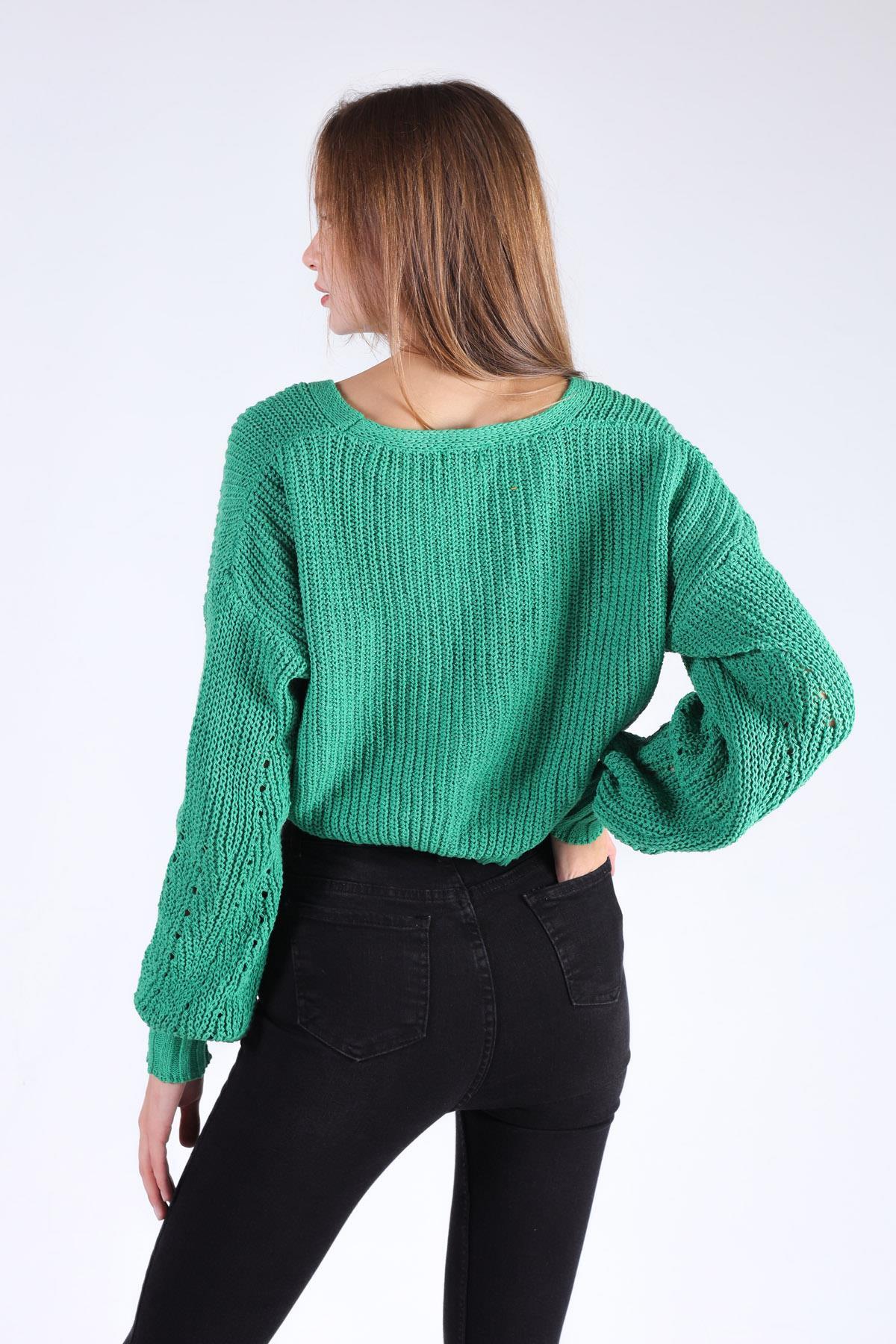 Benetton Yeşili Kısa Düğmeli Hırka 1368 - 4