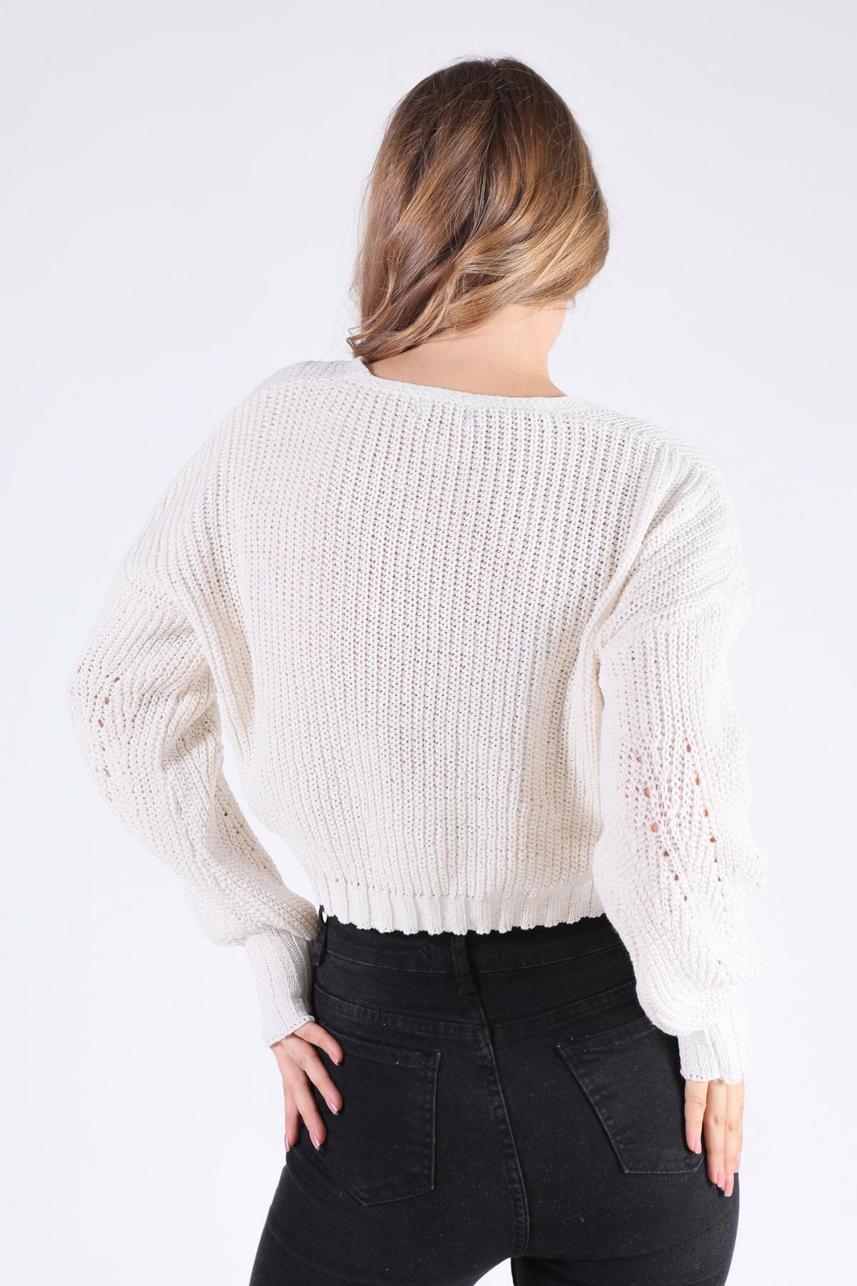 Ekru Kısa Düğmeli Hırka 1368 - 5