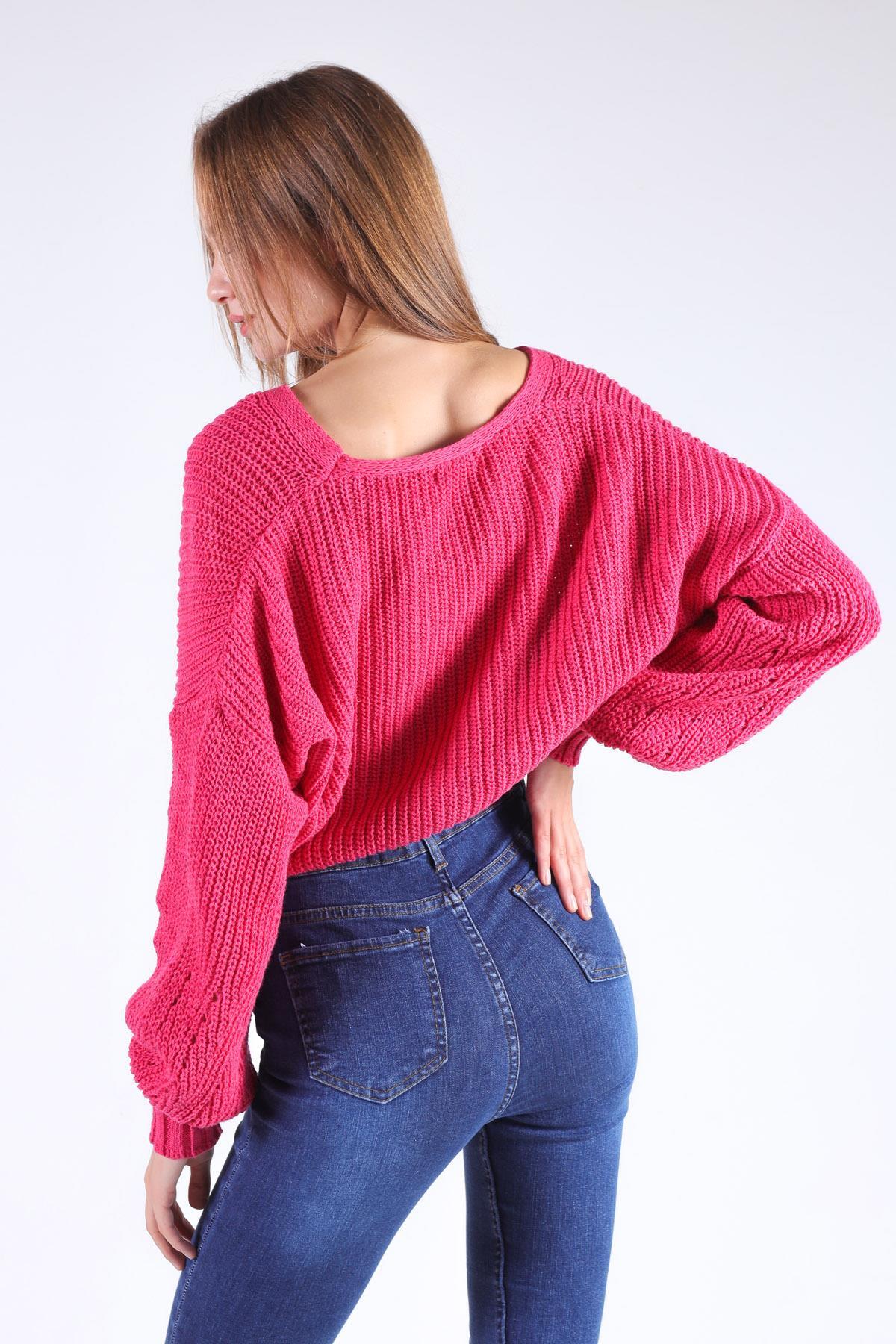 1368 Kısa Düğmeli Hırka Fuşya - 5