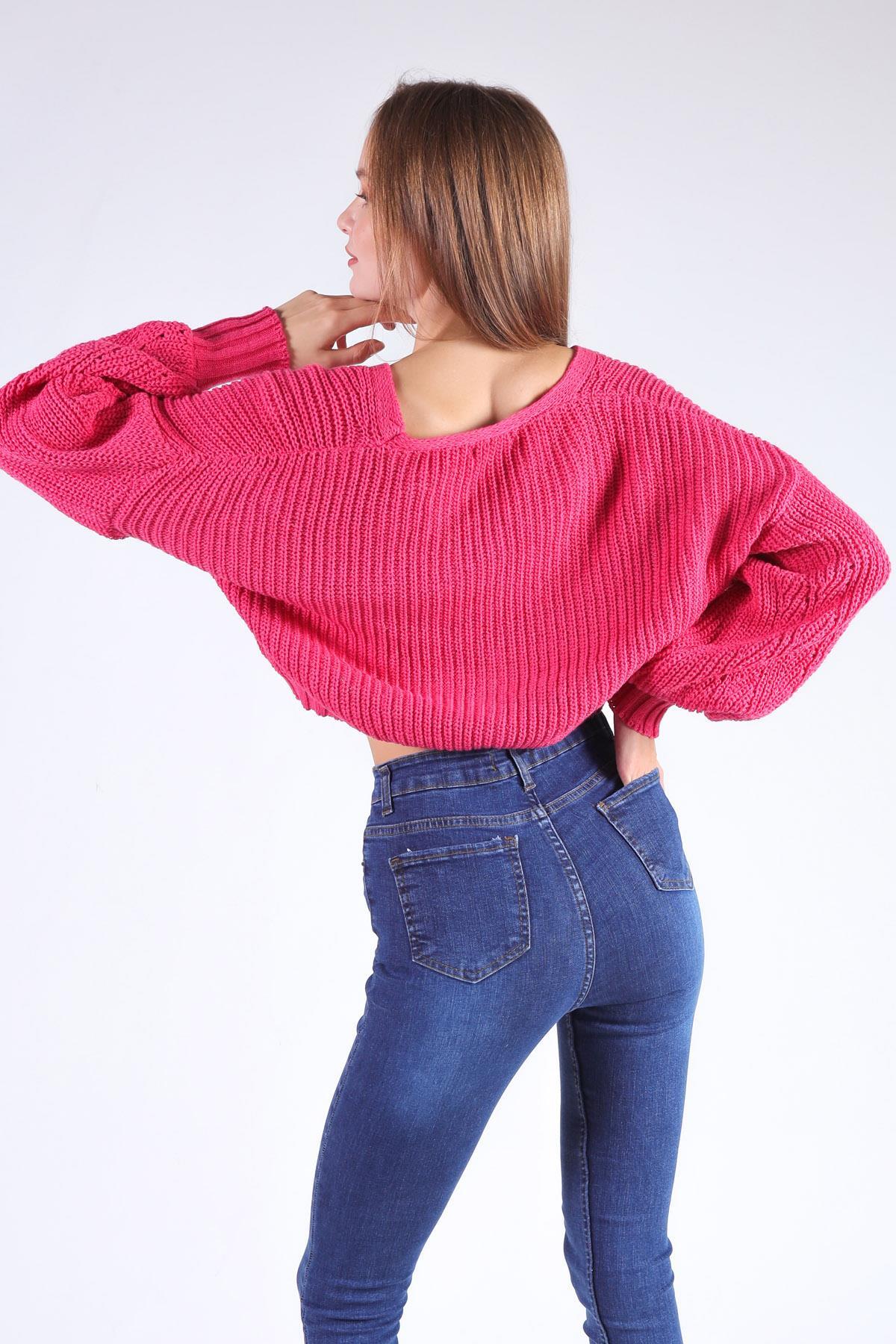 Fuşya Kısa Düğmeli Hırka 1368 - 6