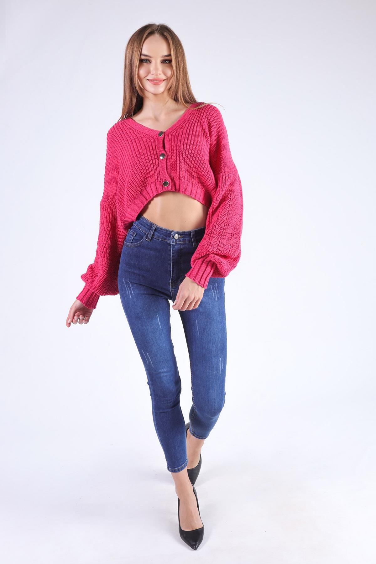 Fuşya Kısa Düğmeli Hırka 1368 - 7