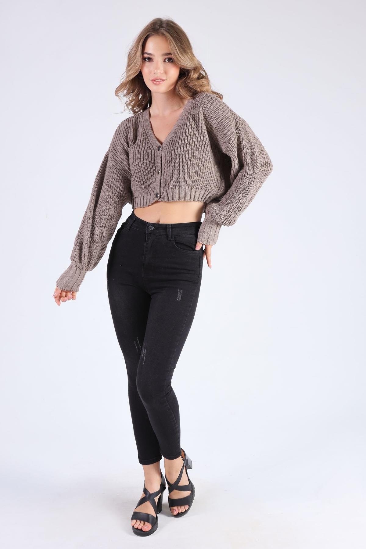 1368 Kısa Düğmeli Hırka Vizon - 2