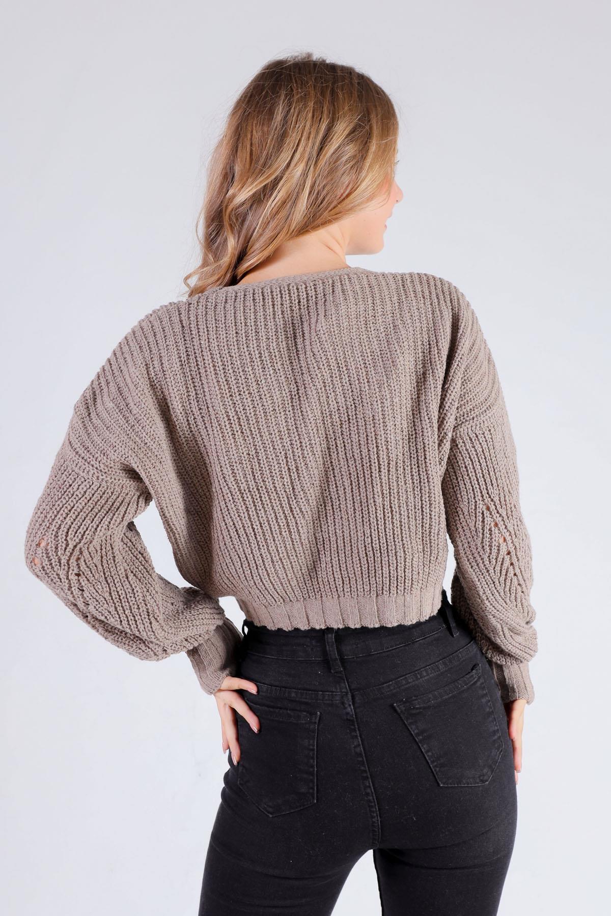 1368 Kısa Düğmeli Hırka Vizon - 4