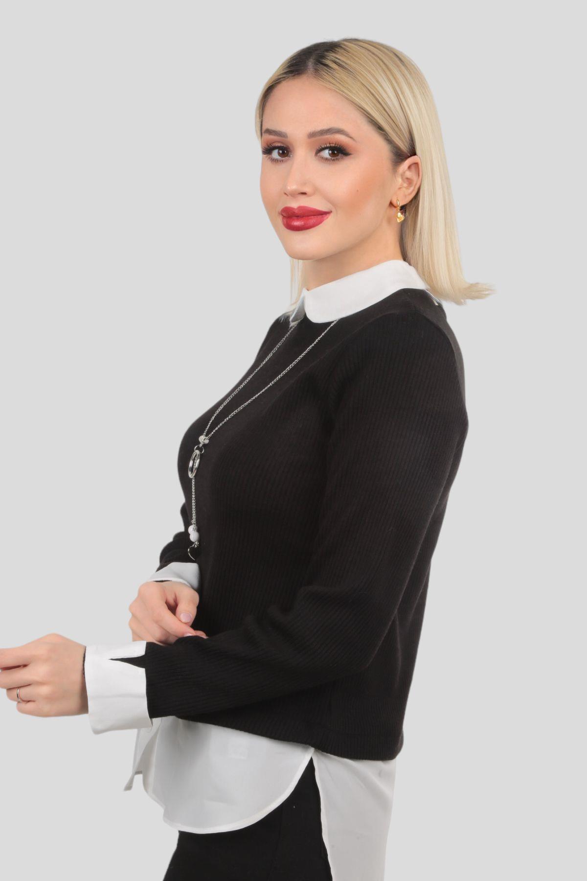 1376 Bebe Yaka Kolyeli Bluz Siyah - 2