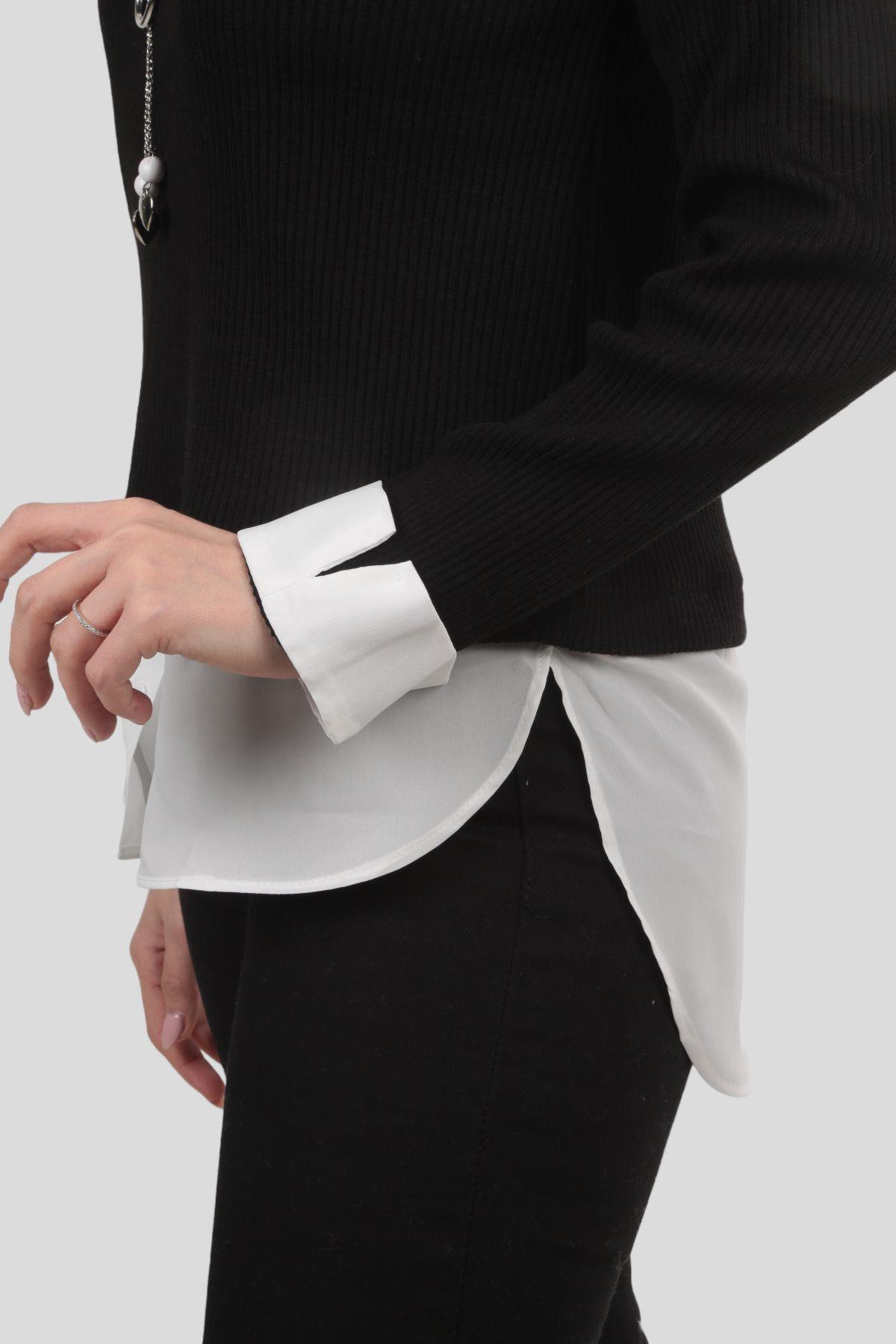 Siyah Bebe Yaka Kolyeli Bluz 1376 - 4