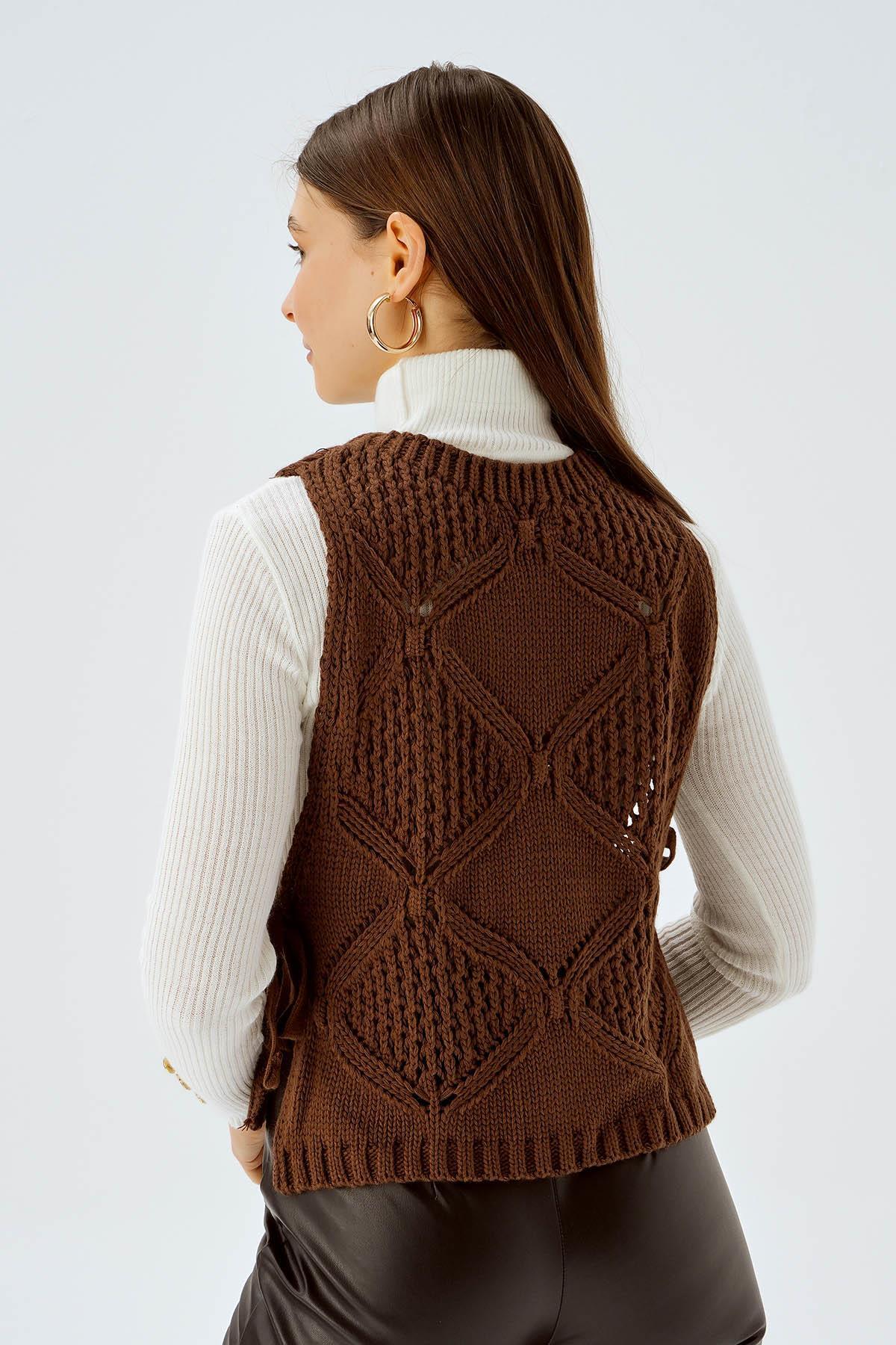 Kahve Yan Bağlama Detay Süveter 1381 - 5