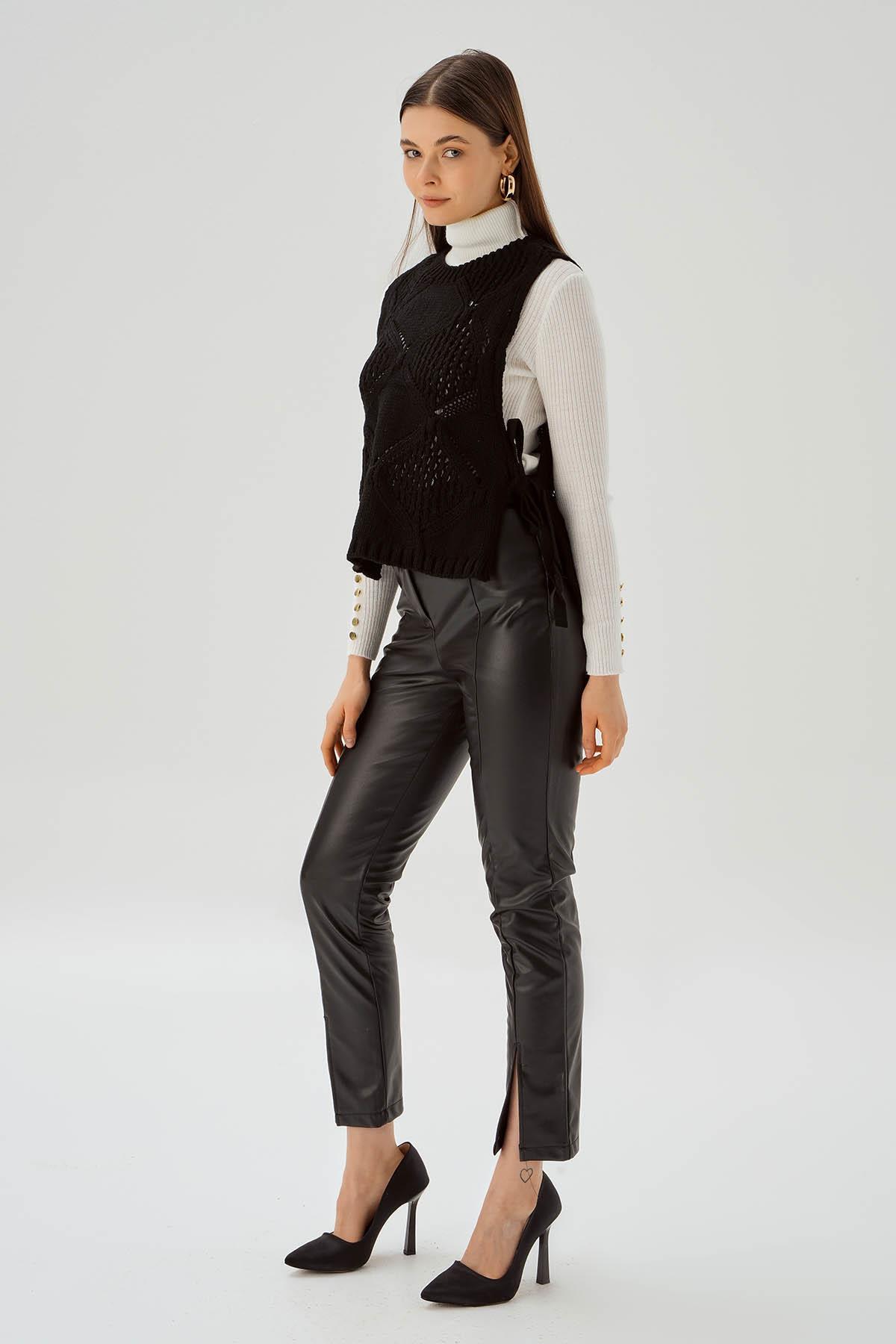 1381 Yan Bağlama Detay Süveter Siyah - 3