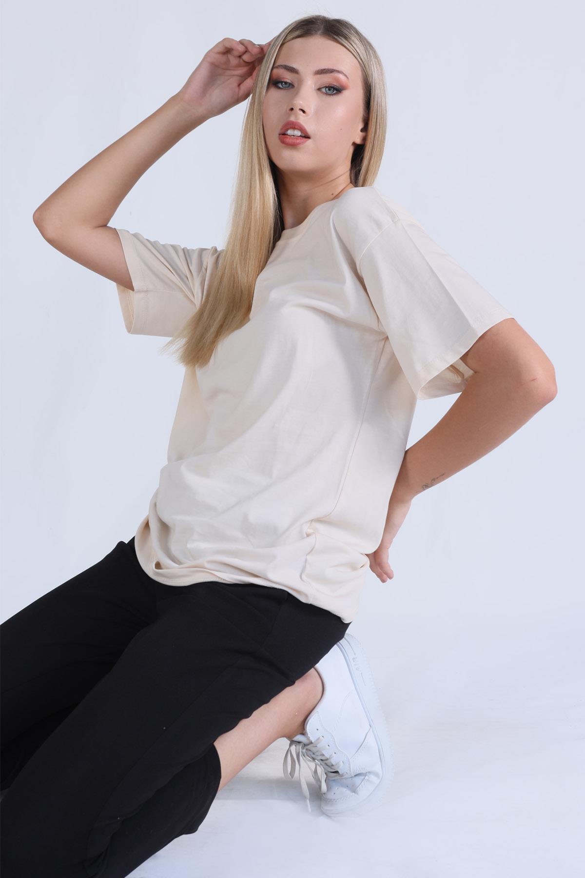 1395 Love Yourself Baskı Tişört Bej - 4