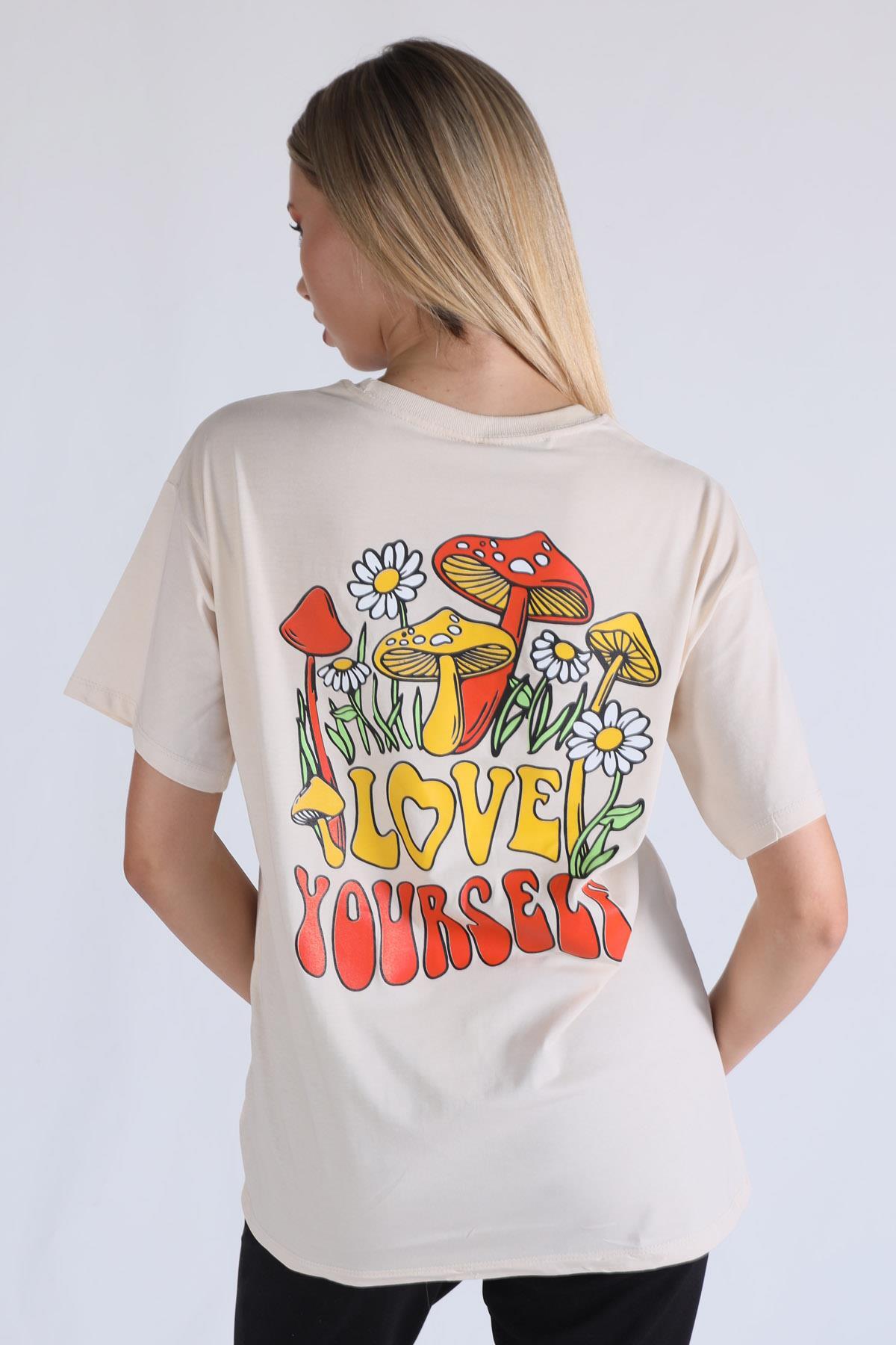 Bej Love Yourself Baskı Tişört 1395 - 1