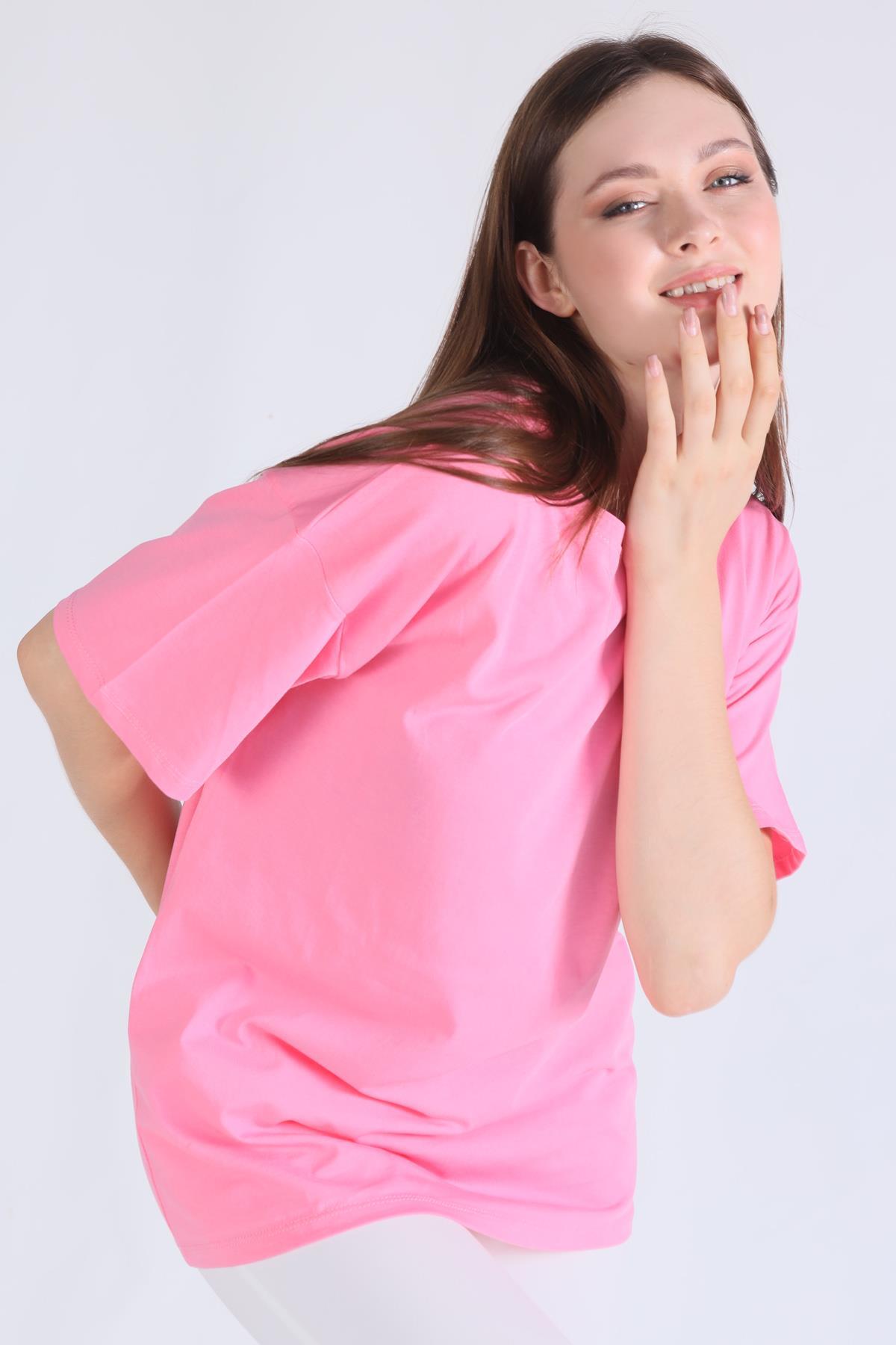 1395 Love Yourself Baskı Tişört Pembe - 4