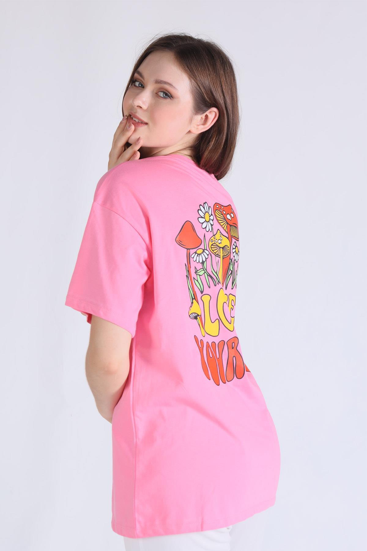 Pembe Love Yourself Baskı Tişört 1395 - 2
