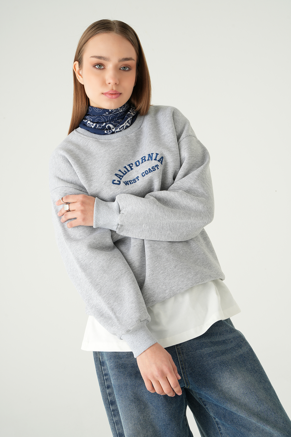 California Baskılı Sweat 1403 Gri - 6