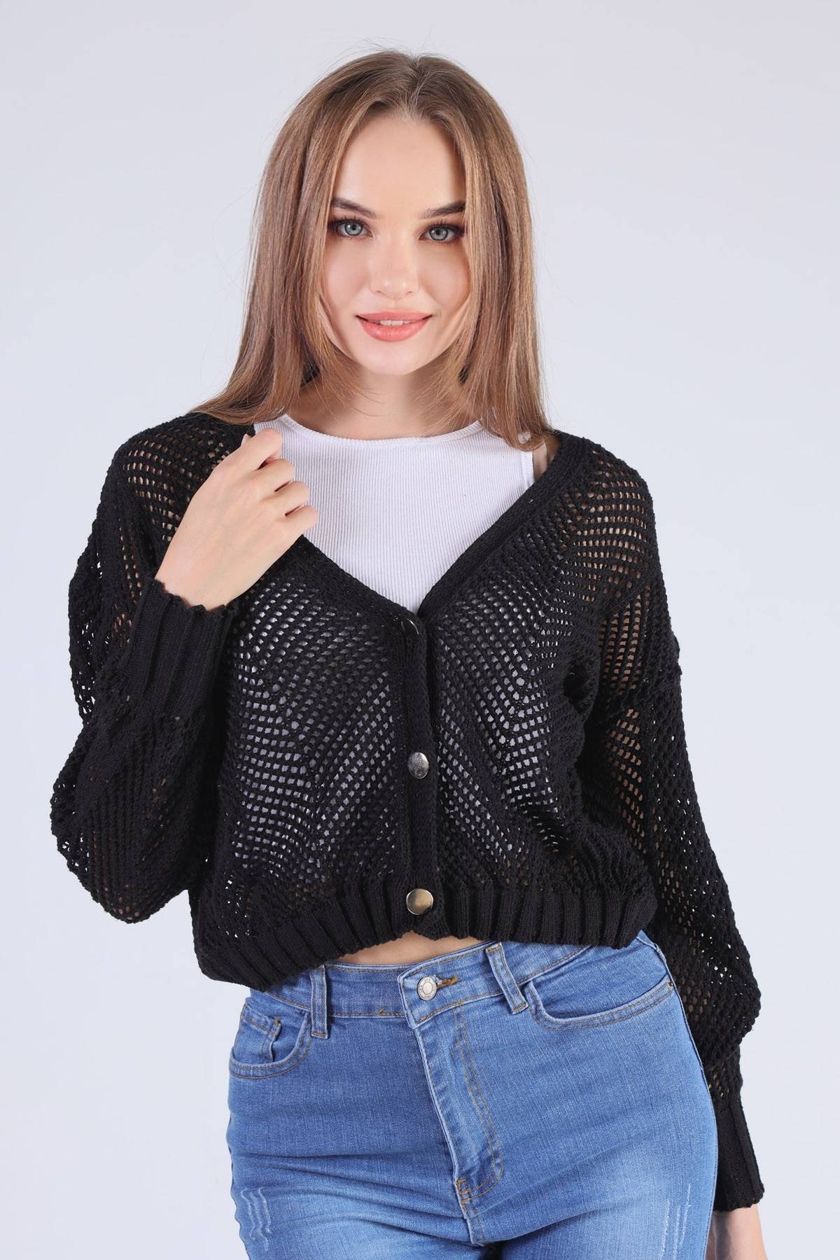 Siyah Metal Düğmeli Hırka 1405 - 1