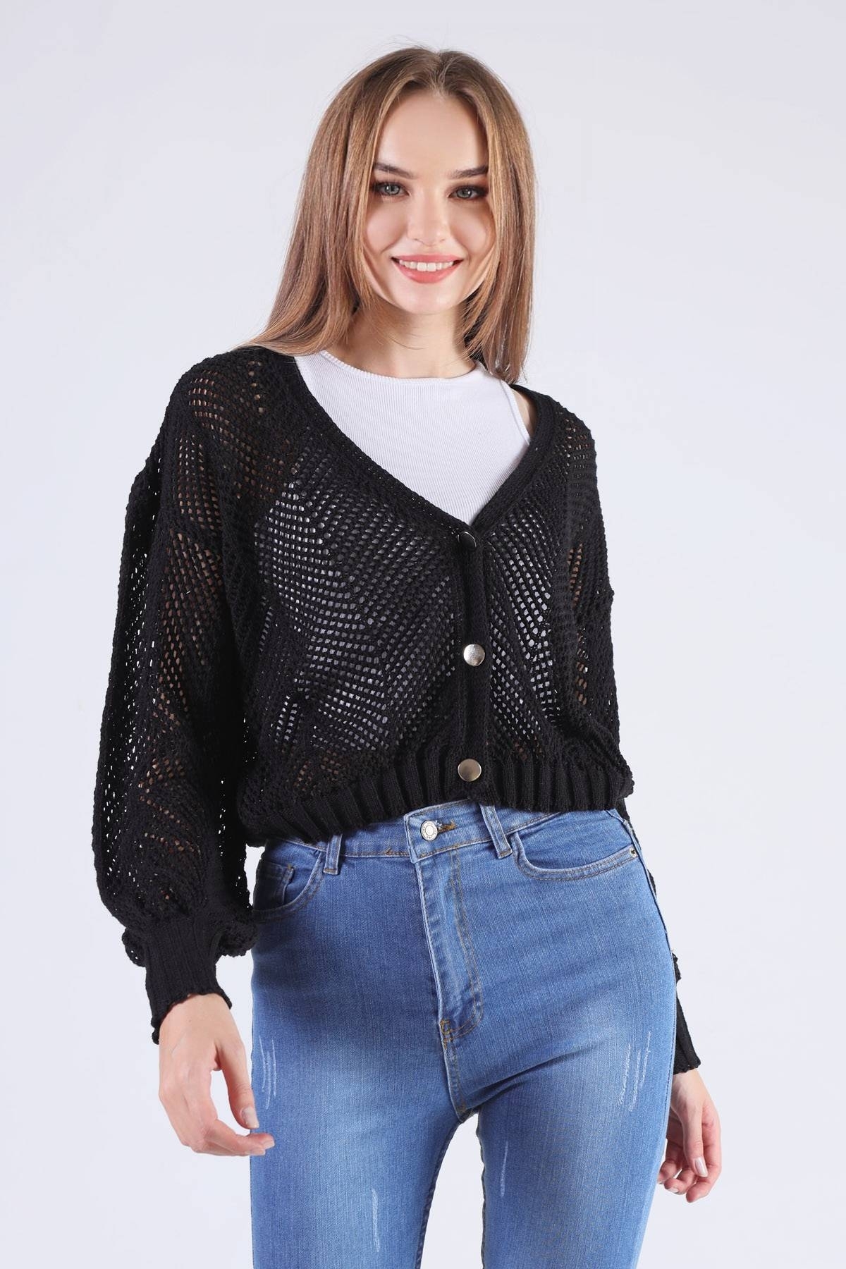 Siyah Metal Düğmeli Hırka 1405 - 2