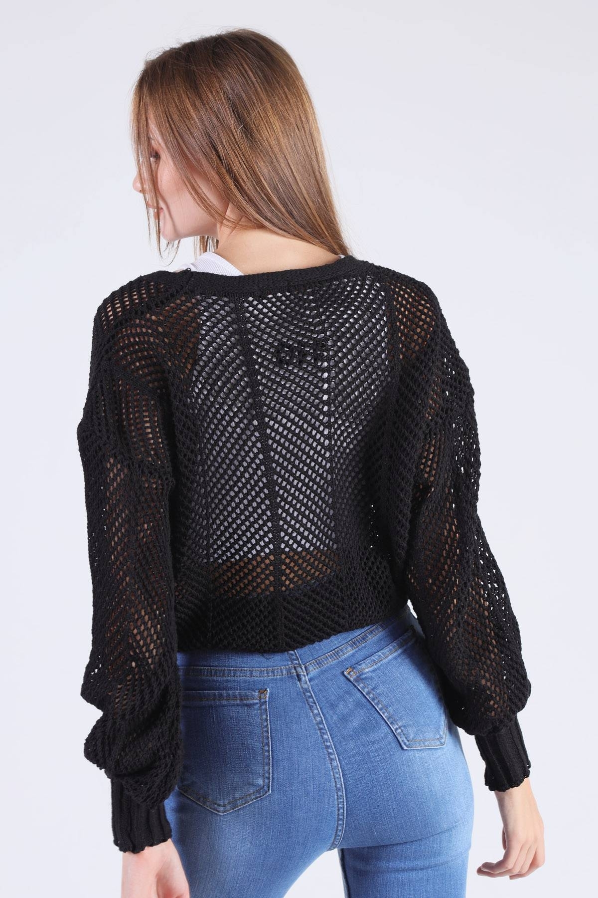 Siyah Metal Düğmeli Hırka 1405 - 3