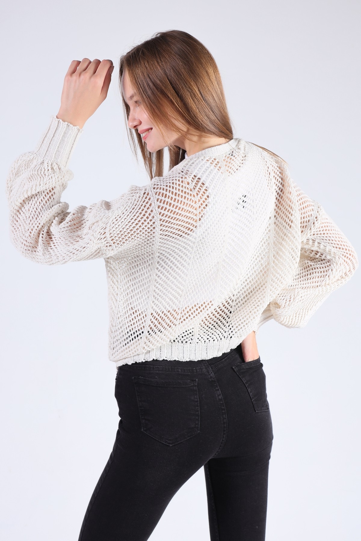 1405 Metal Düğmeli Hırka Taş - 3