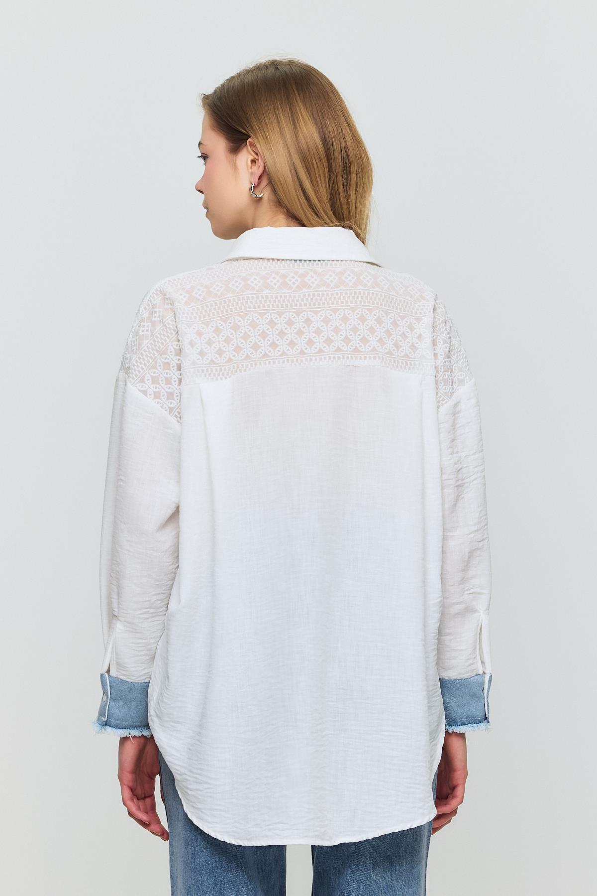 1413 Kot Garnili Dantelli Gömlek Ekru - 5