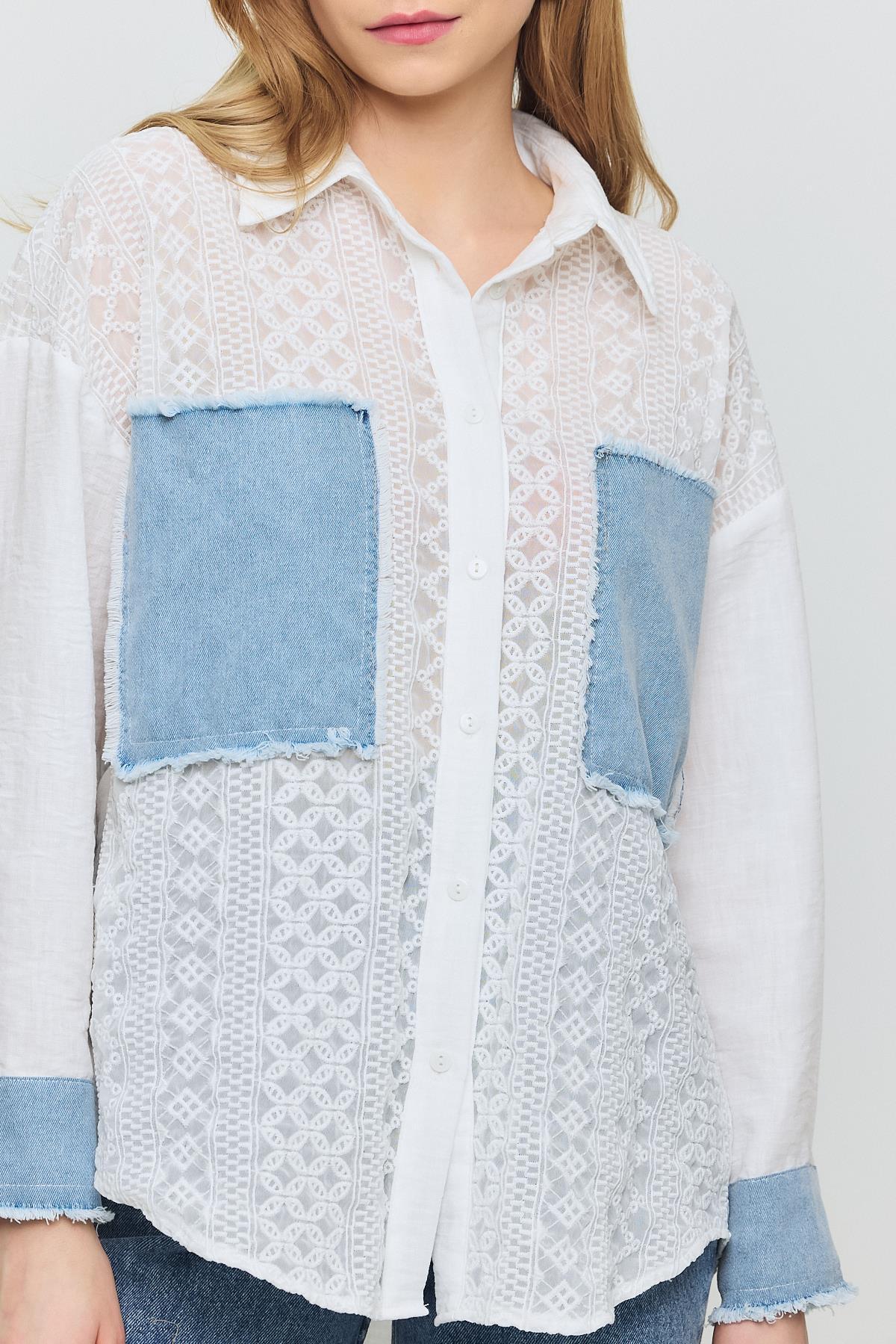 1413 Kot Garnili Dantelli Gömlek Ekru - 7